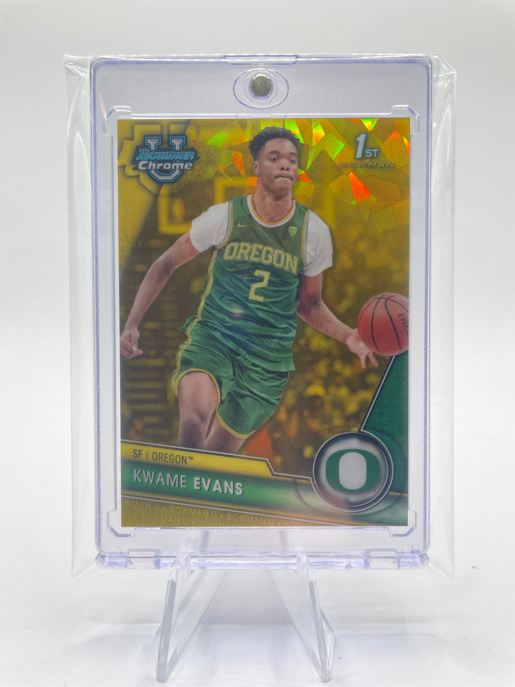 2023-24 Bowman University Chrome Kwame KJ Evans Sapphire Yellow Refractor /75