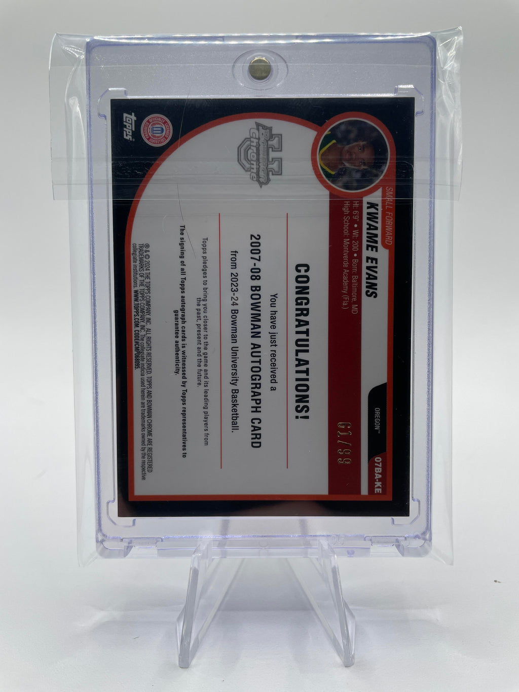 2023-24 Bowman University Chrome Kwame KJ Evans Throwback Refractor Auto /99
