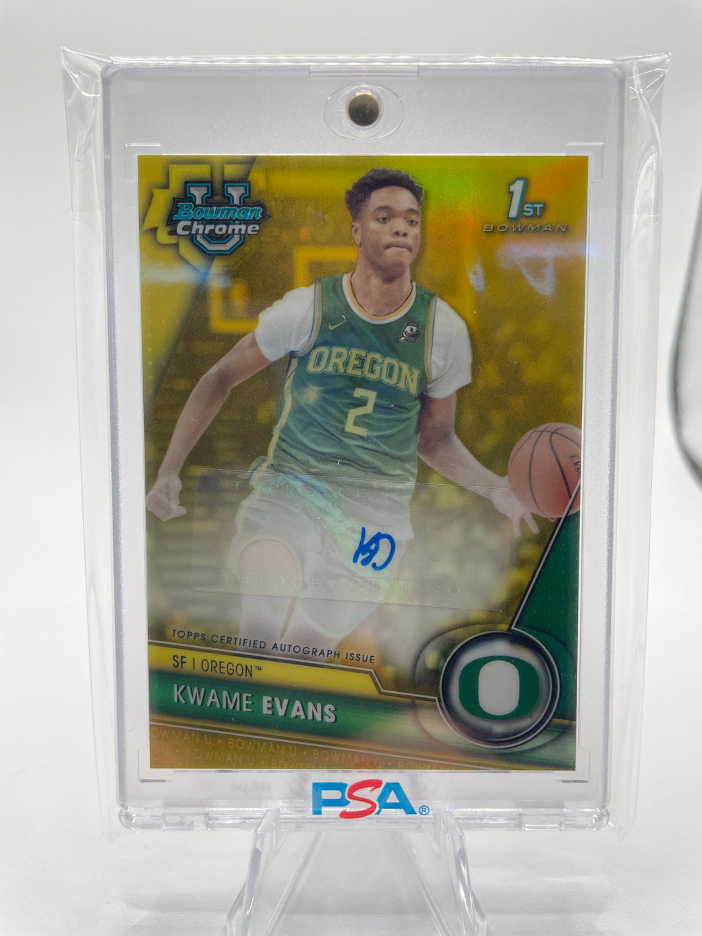 2023-24 Bowman University Chrome Kwame KJ Evans Yellow Refractor Auto /75
