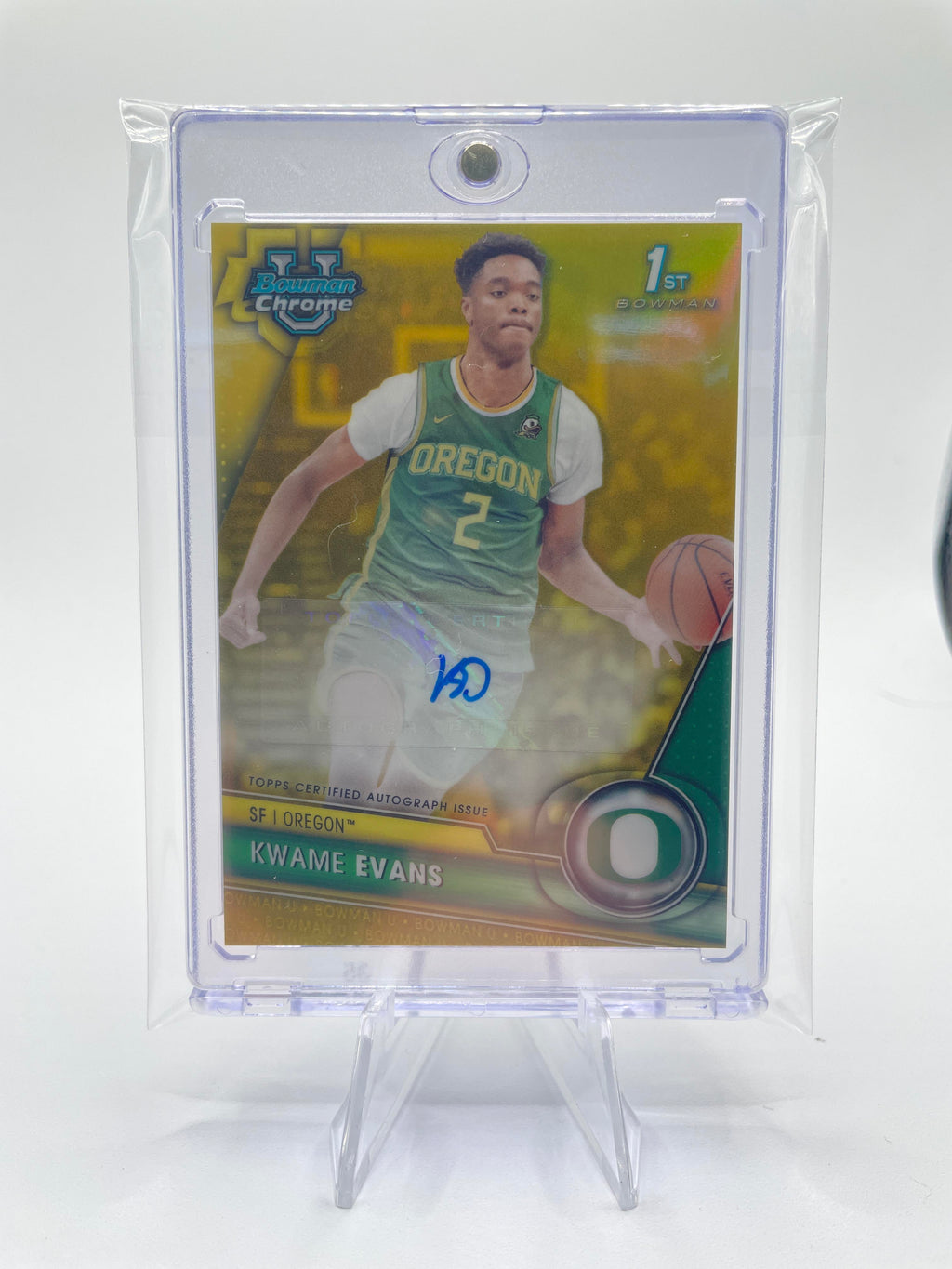 2023-24 Bowman University Chrome Kwame KJ Evans Yellow Refractor Auto /75
