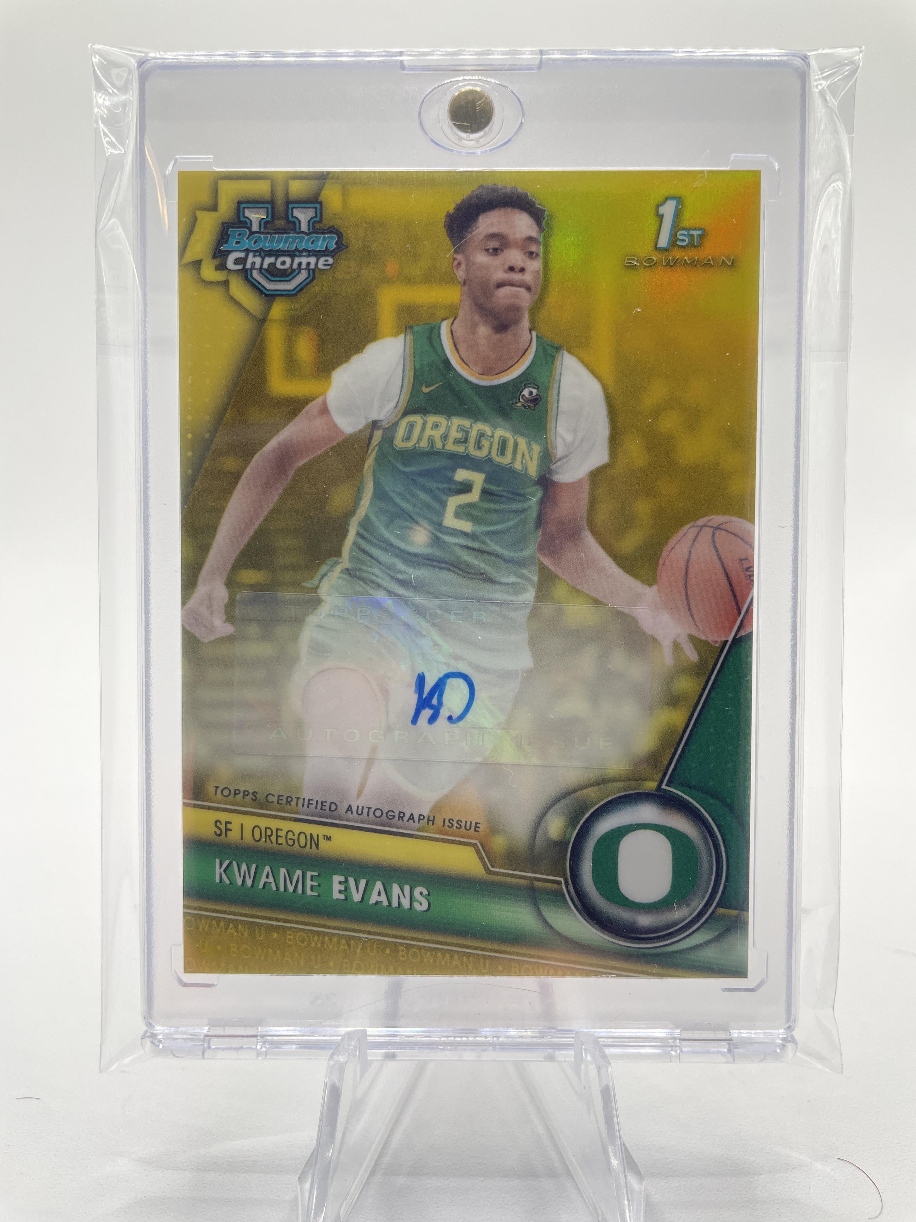 2023-24 Bowman University Chrome Kwame KJ Evans Yellow Refractor Auto /75