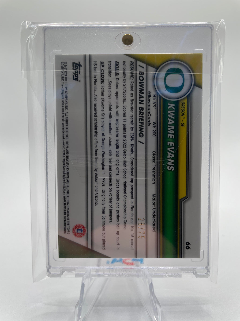 2023-24 Bowman University Chrome Kwame KJ Evans Yellow Refractor Rookie /75