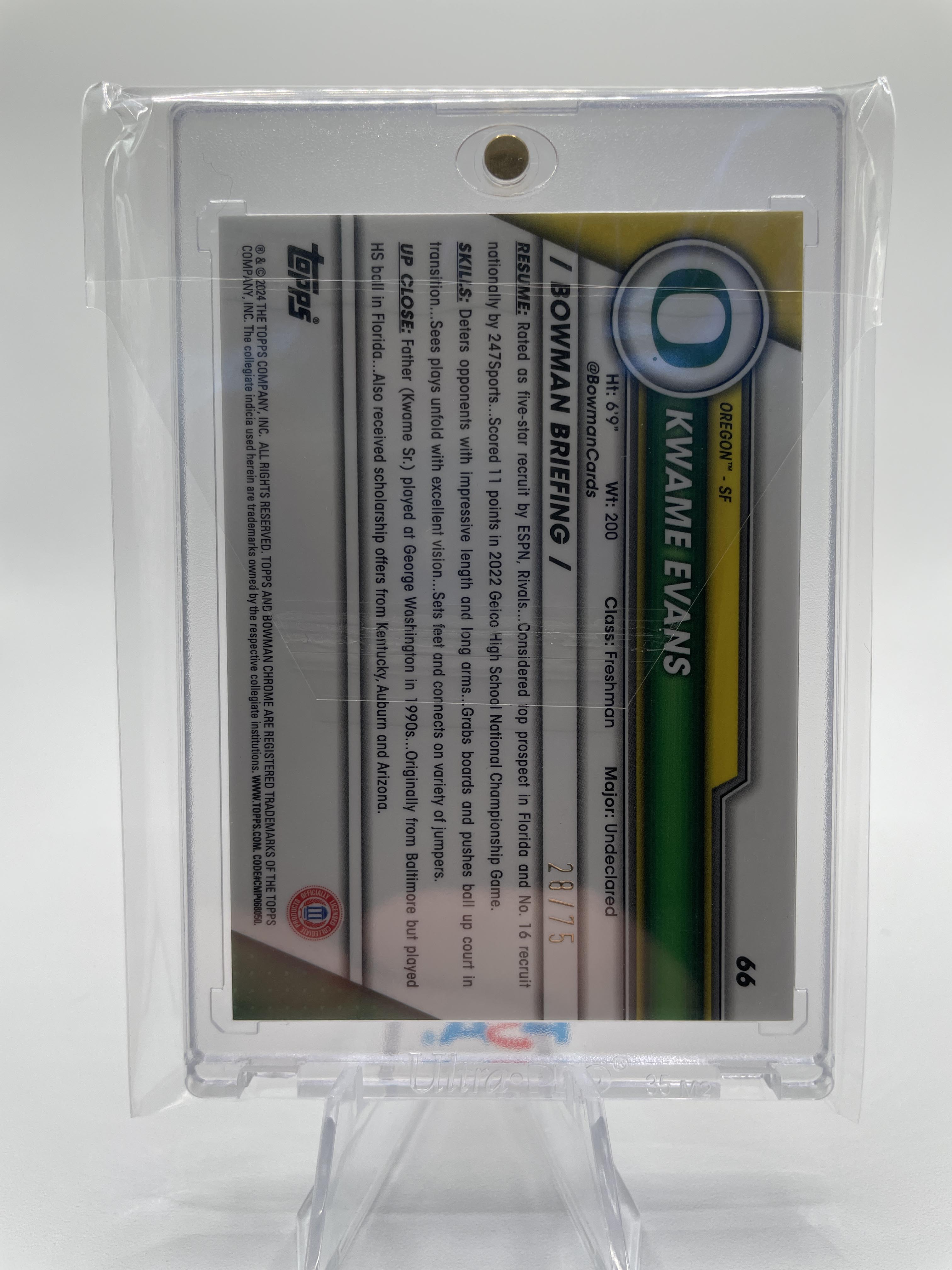 2023-24 Bowman University Chrome Kwame KJ Evans Yellow Refractor Rookie /75