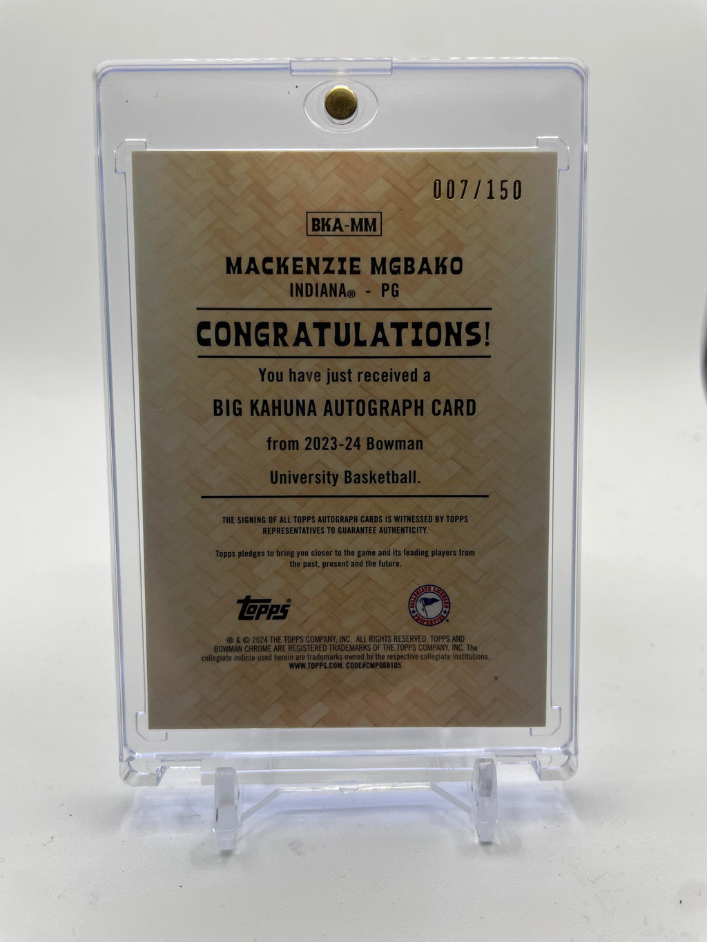 2023-24 Bowman University Chrome Mackenzie Mgbako Big Kahuna Refractor Auto /150