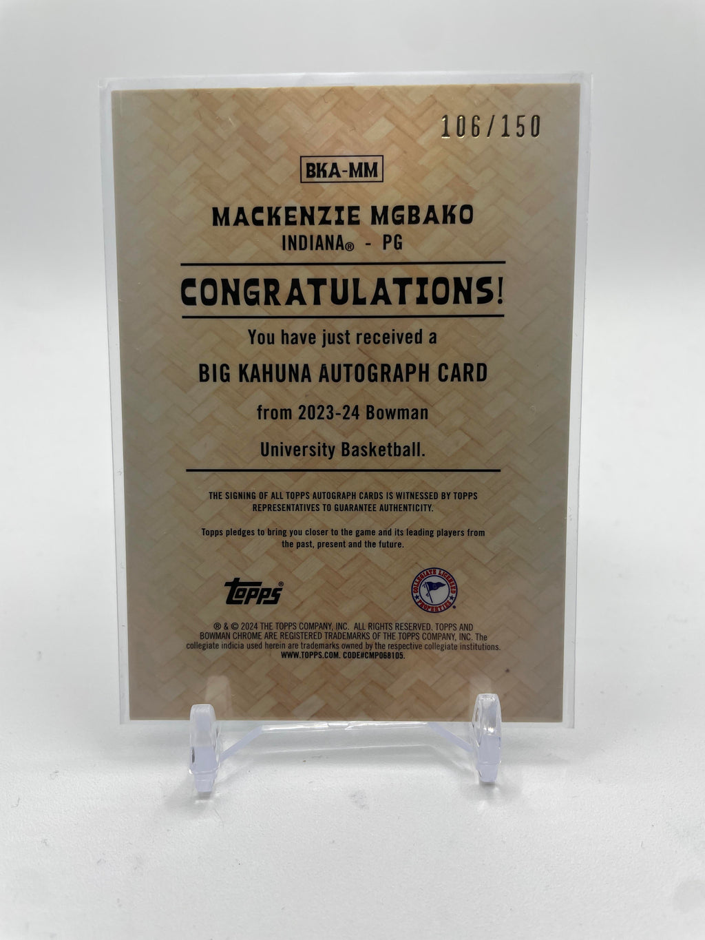 2023-24 Bowman University Chrome Mackenzie Mgbako Big Kahuna Refractor Auto /150