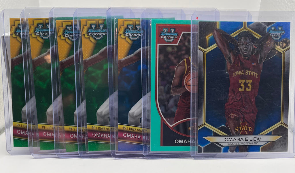 2023-24 Bowman University Chrome Omaha Biliew Green /99 Blue /199 Aqua /150 (x7)