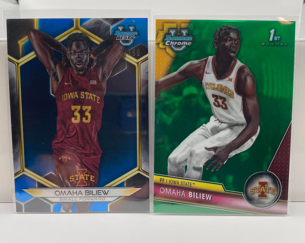 2023-24 Bowman University Chrome Omaha Biliew Green /99 Blue /199 Aqua /150 (x7)