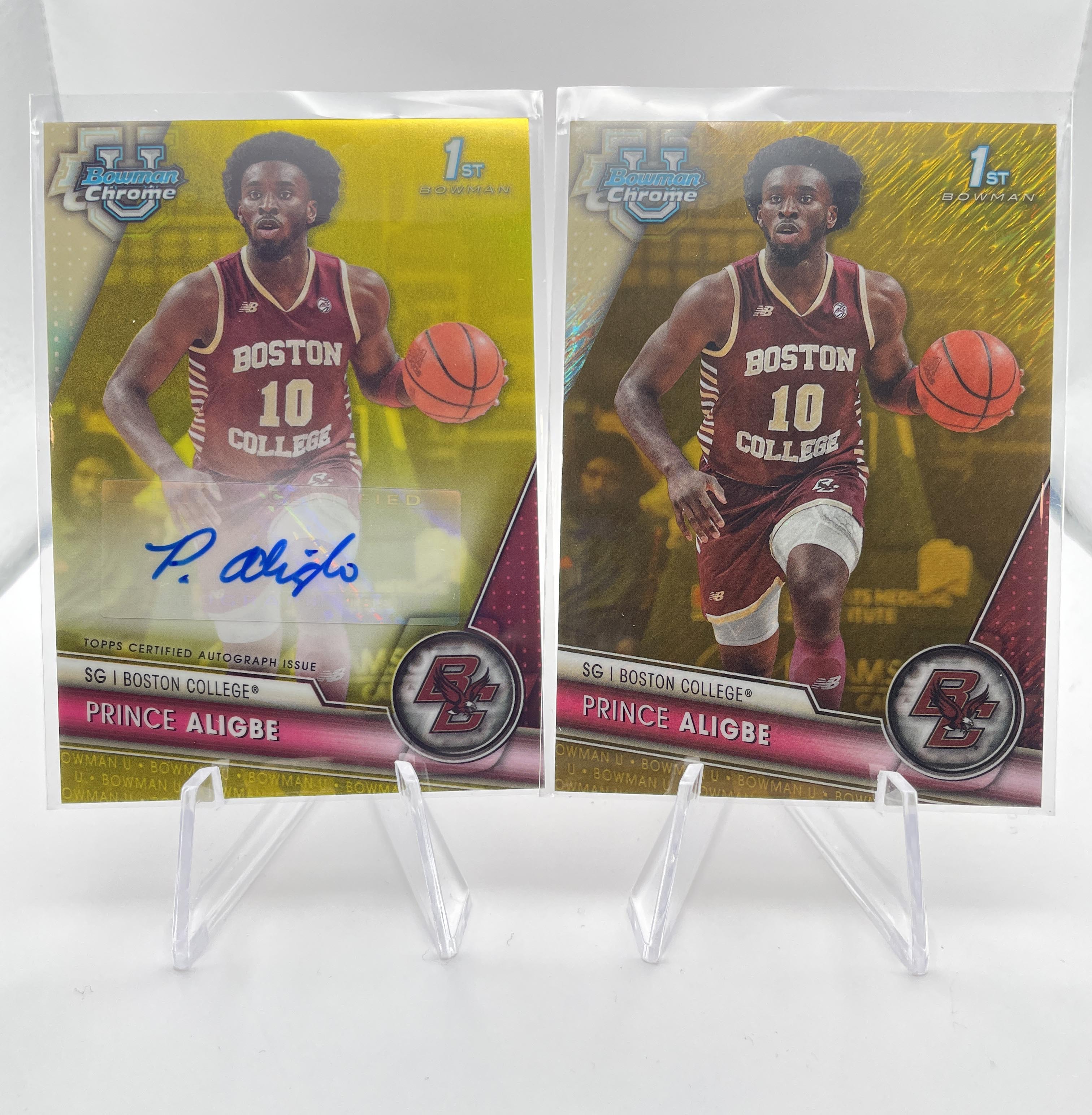 2023-24 Bowman University Chrome Prince Aligbe Yellow Refractor Auto /75 + Gold