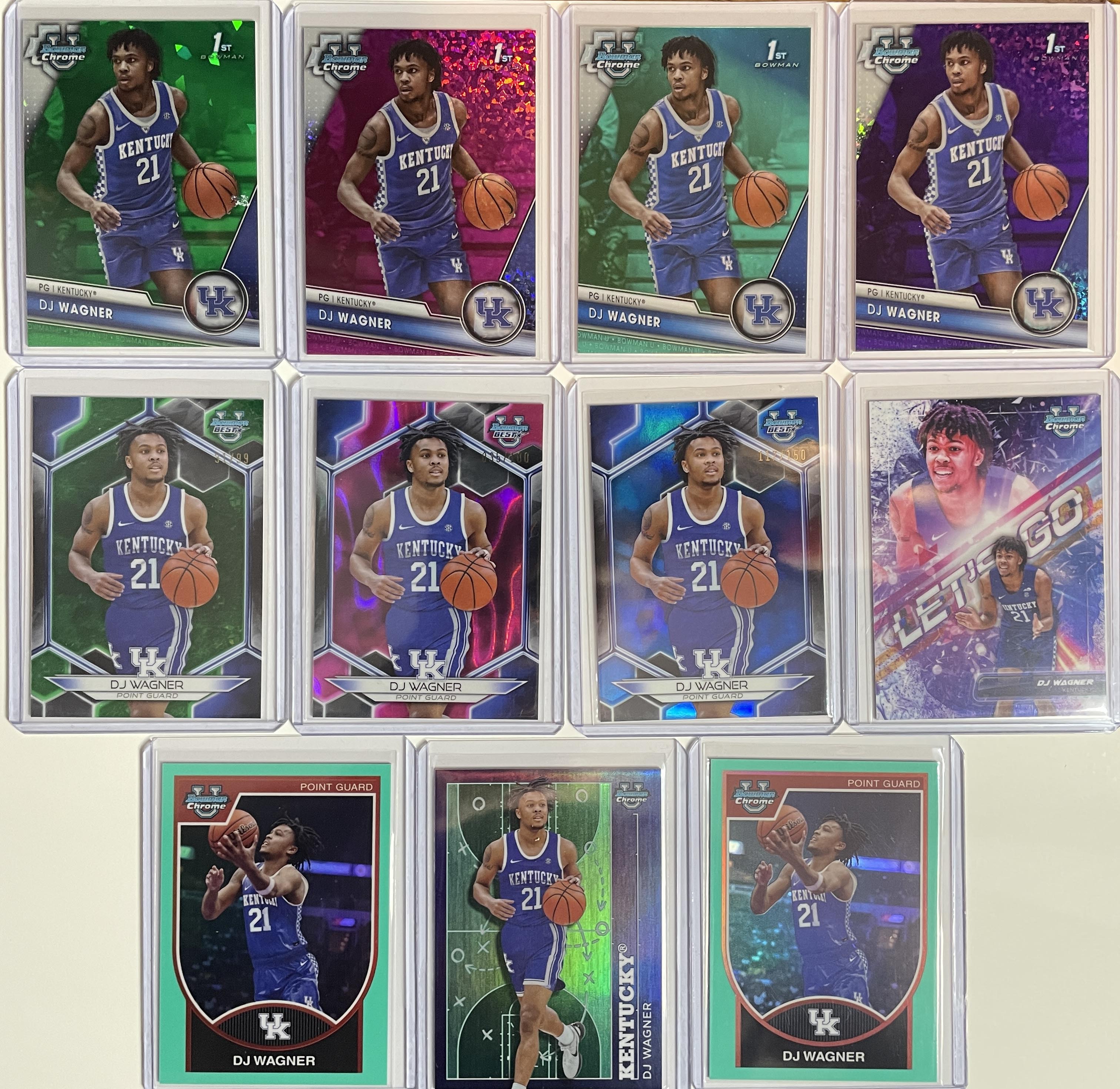 2023-24 Bowman University DJ Wagner Green Refractor /99 Pink /100 /150 Set (x11)