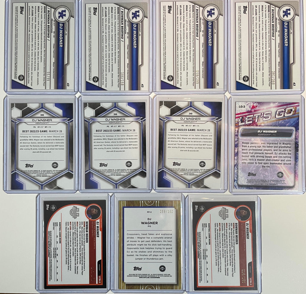 2023-24 Bowman University DJ Wagner Green Refractor /99 Pink /100 /150 Set (x11)