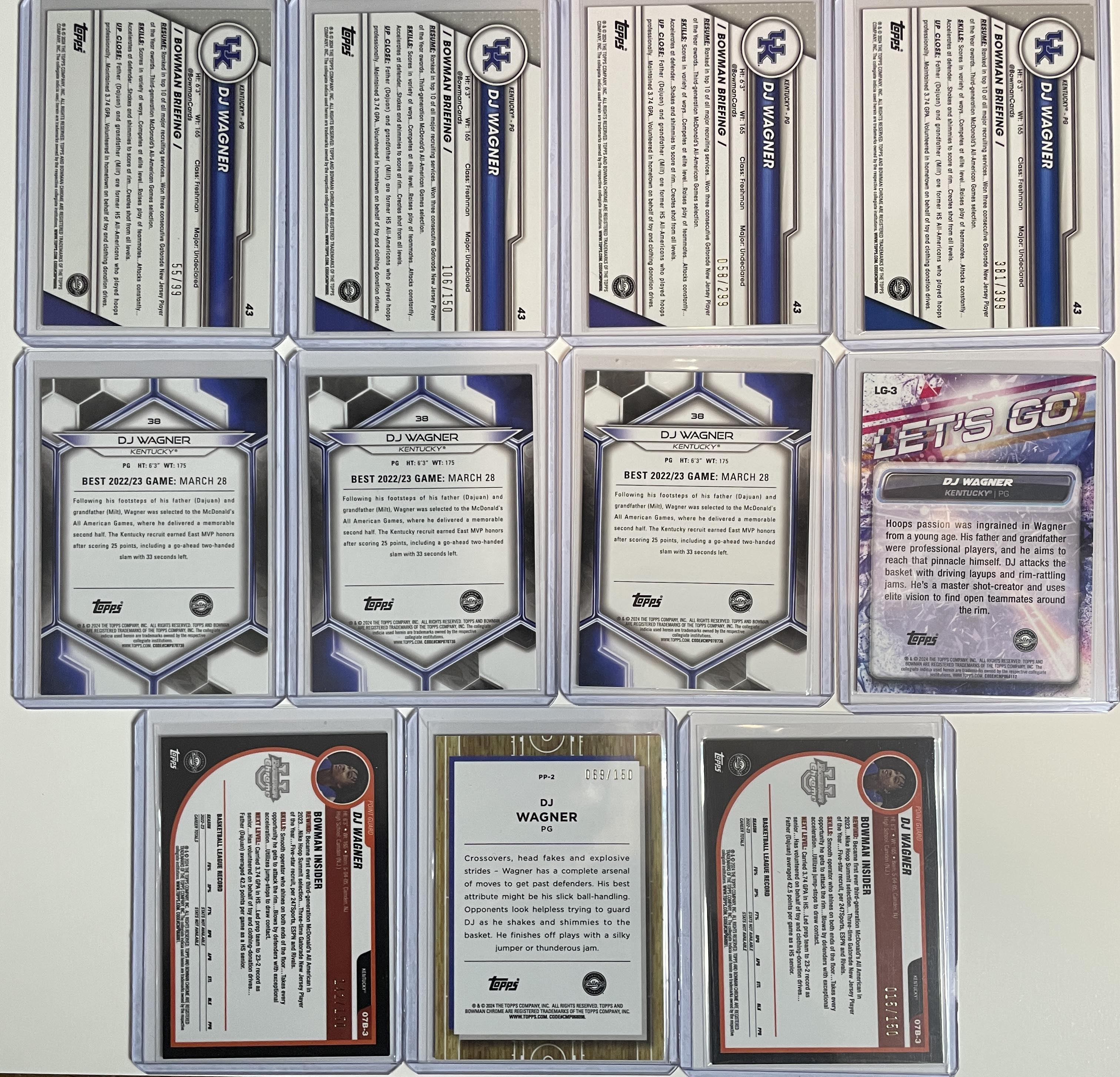 2023-24 Bowman University DJ Wagner Green Refractor /99 Pink /100 /150 Set (x11)
