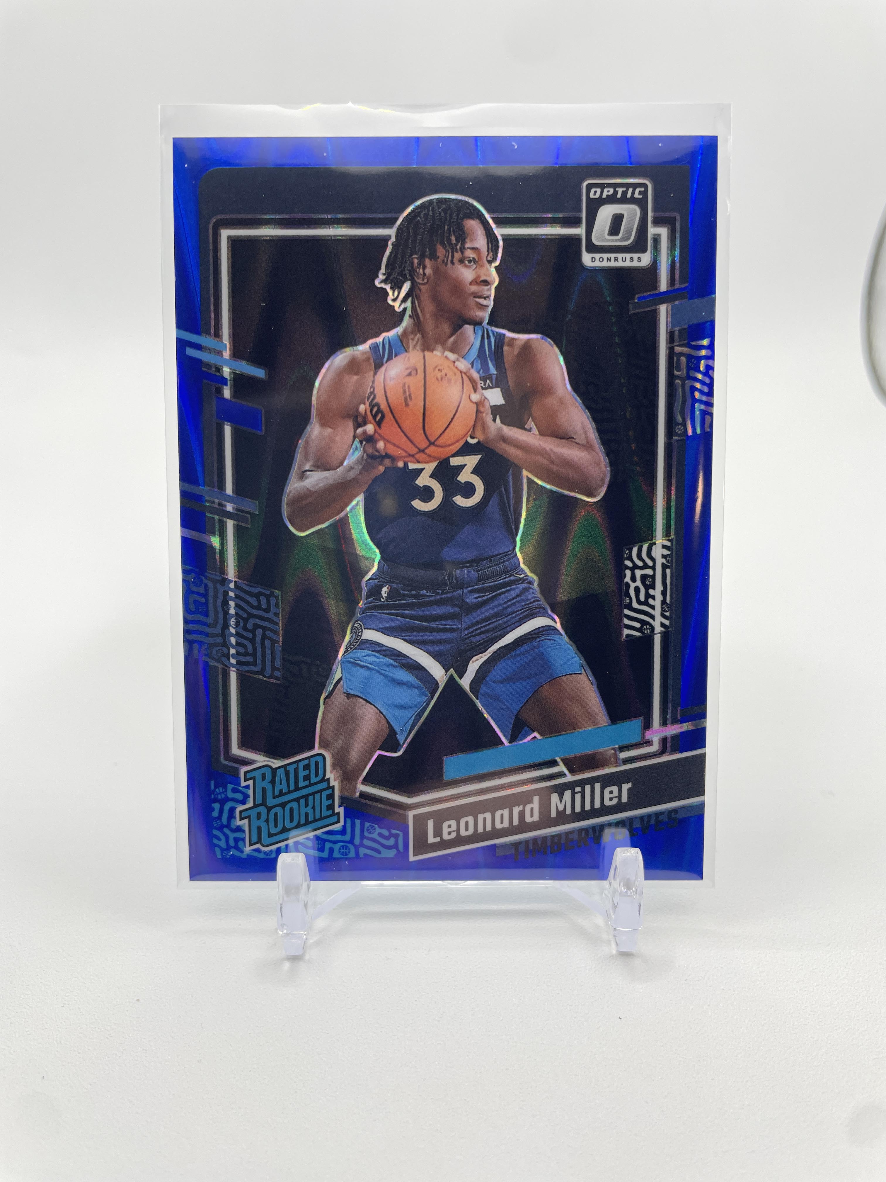 2023-24 Donruss Optic Leonard Miller Blue Seismic Prizm Rated Rookie /249