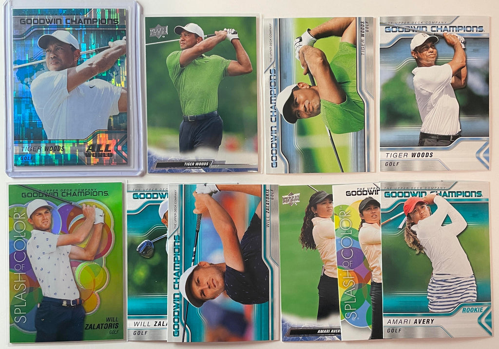 2023-24 Goodwin Champions Tiger Woods All World Aqua Prizm + Golfer SP Set (x10)