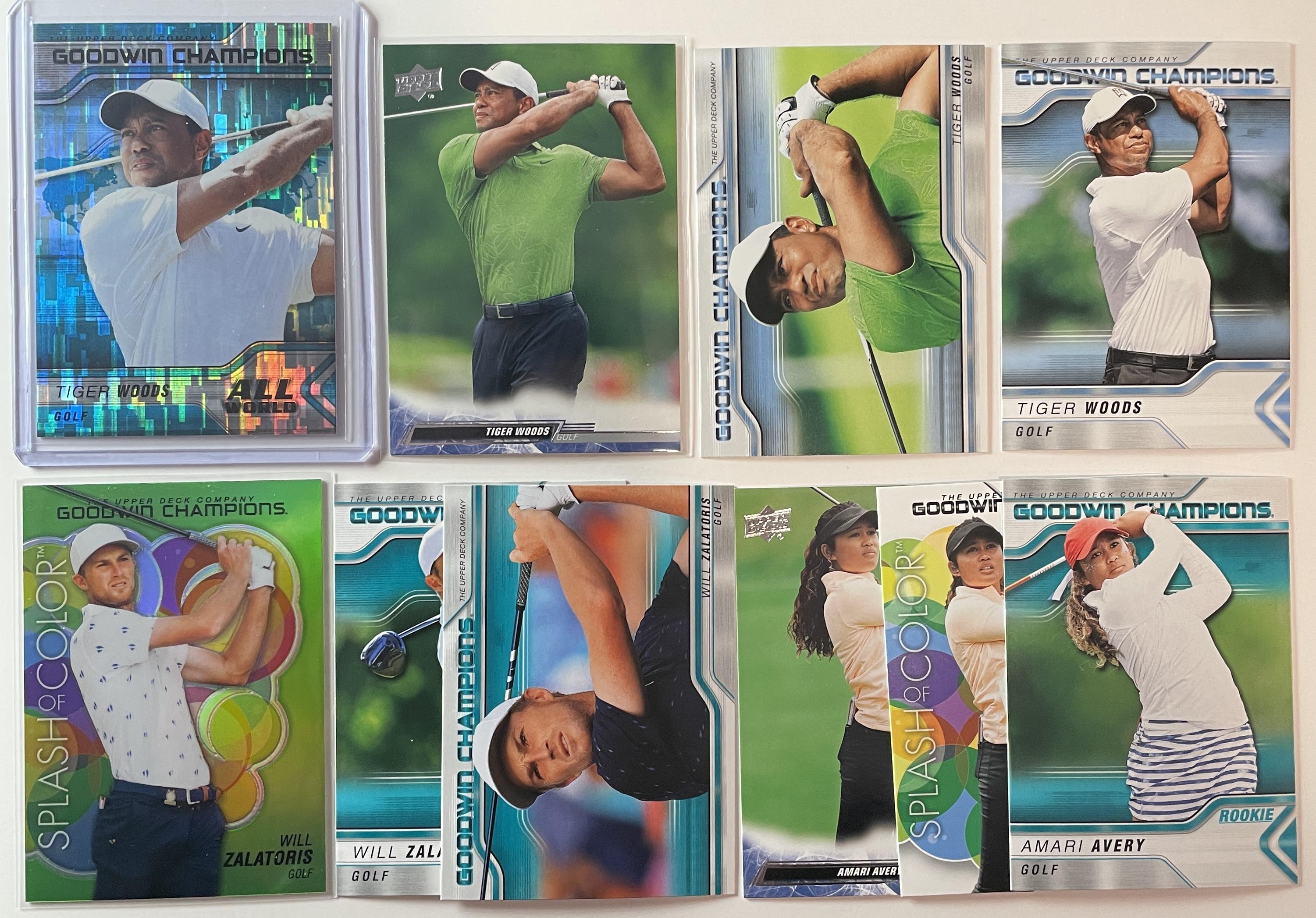 2023-24 Goodwin Champions Tiger Woods All World Aqua Prizm + Golfer SP Set (x10)