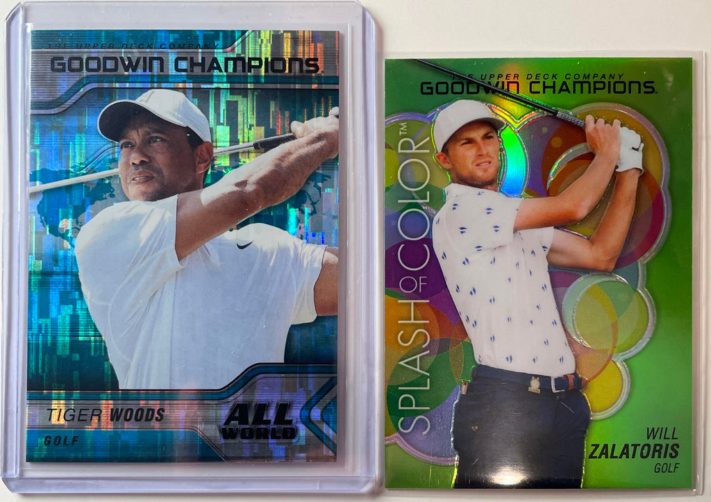 2023-24 Goodwin Champions Tiger Woods All World Aqua Prizm + Golfer SP Set (x10)