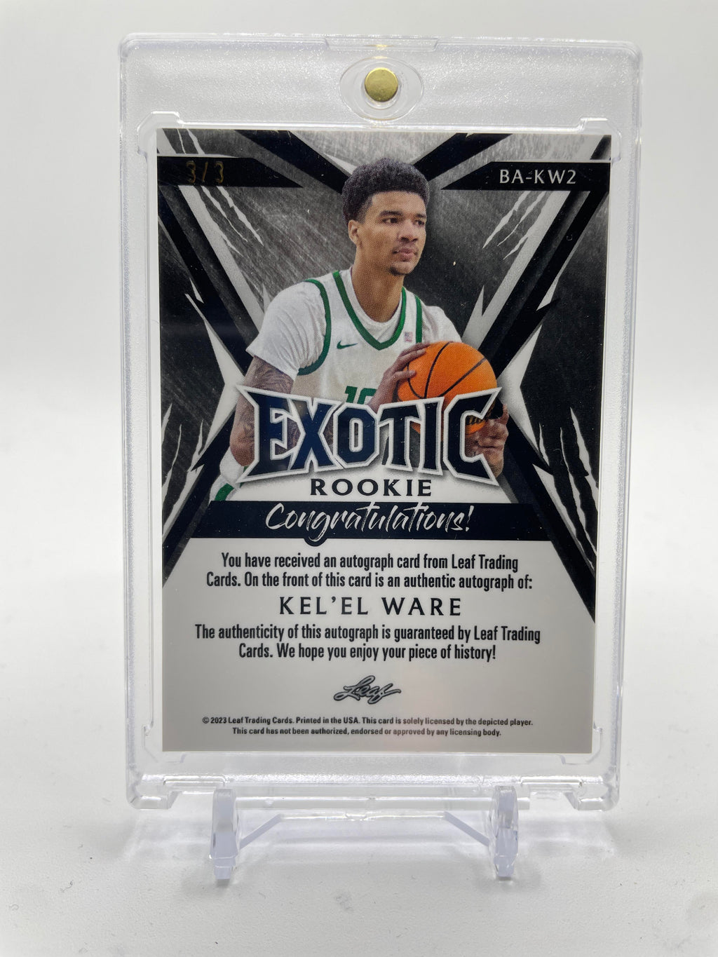 2023-24 Leaf Exotic Kel'El Ware Peacock Crystal Rookie Auto 3/3