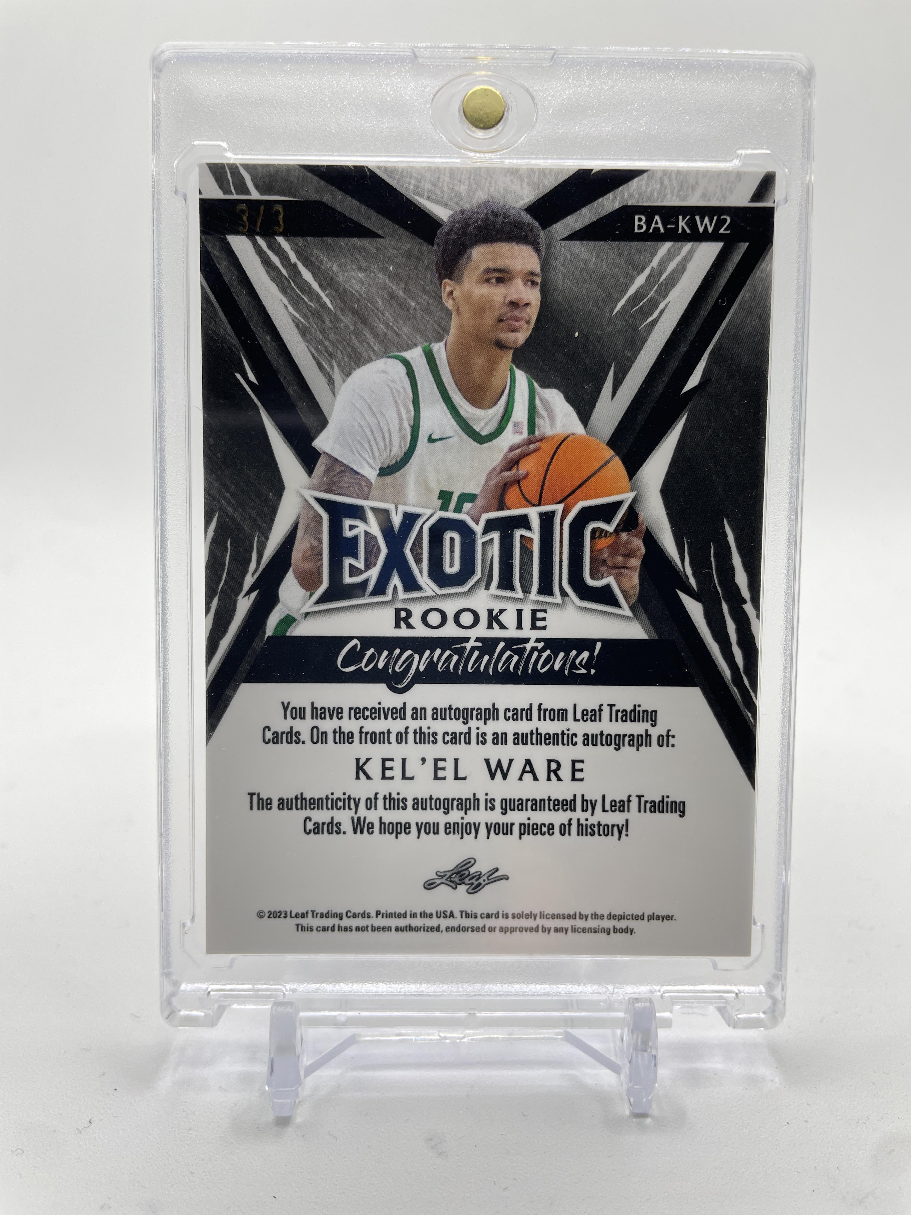 2023-24 Leaf Exotic Kel'El Ware Peacock Crystal Rookie Auto 3/3