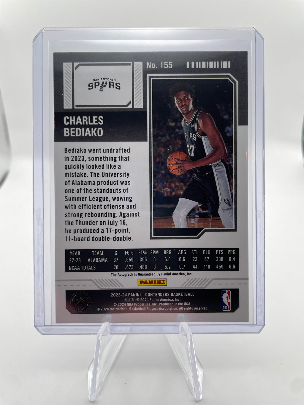 2023-24 Panini Contenders Charles Bediako Game Day Ticket Rookie Auto #155