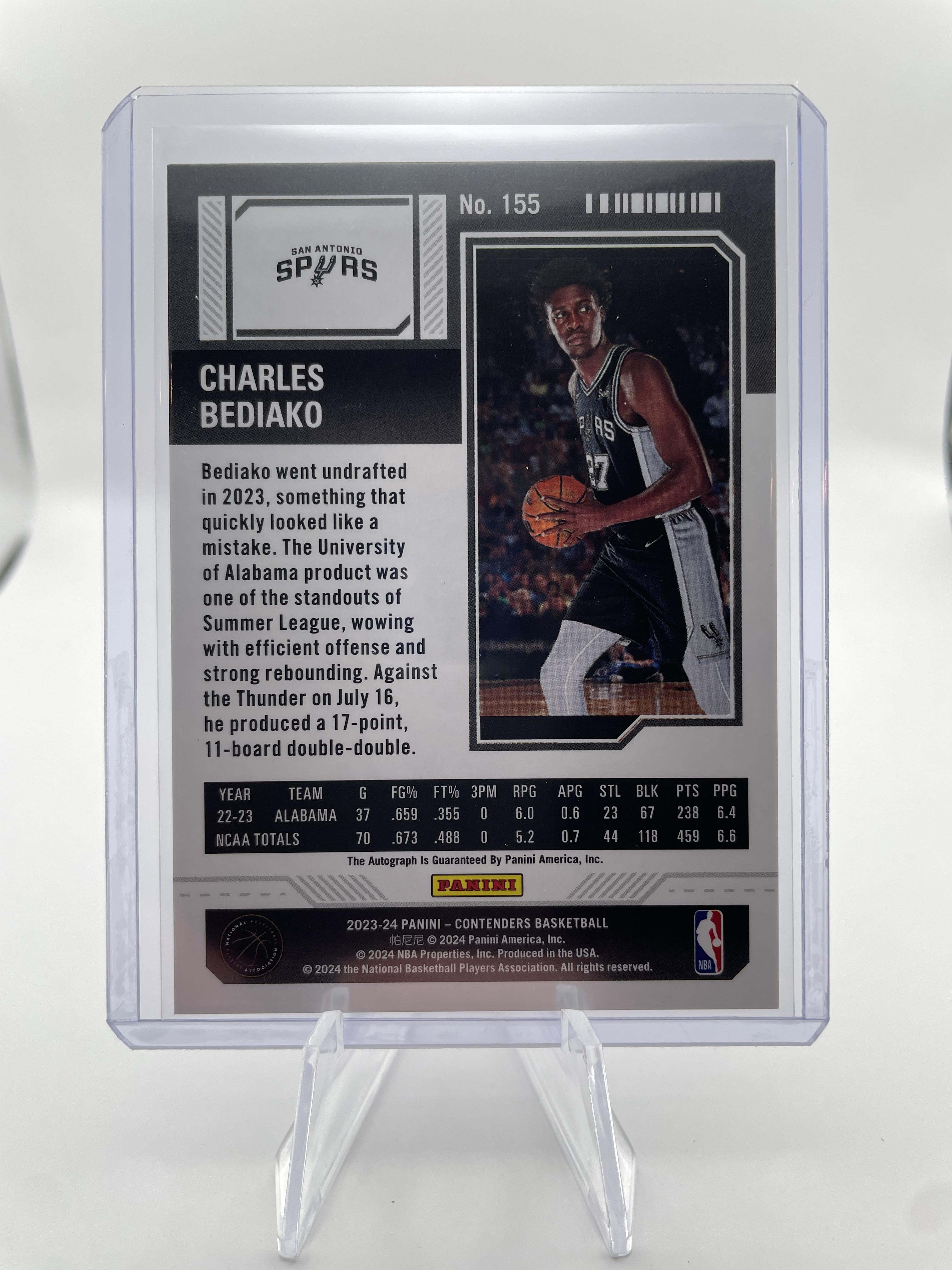 2023-24 Panini Contenders Charles Bediako Game Day Ticket Rookie Auto #155