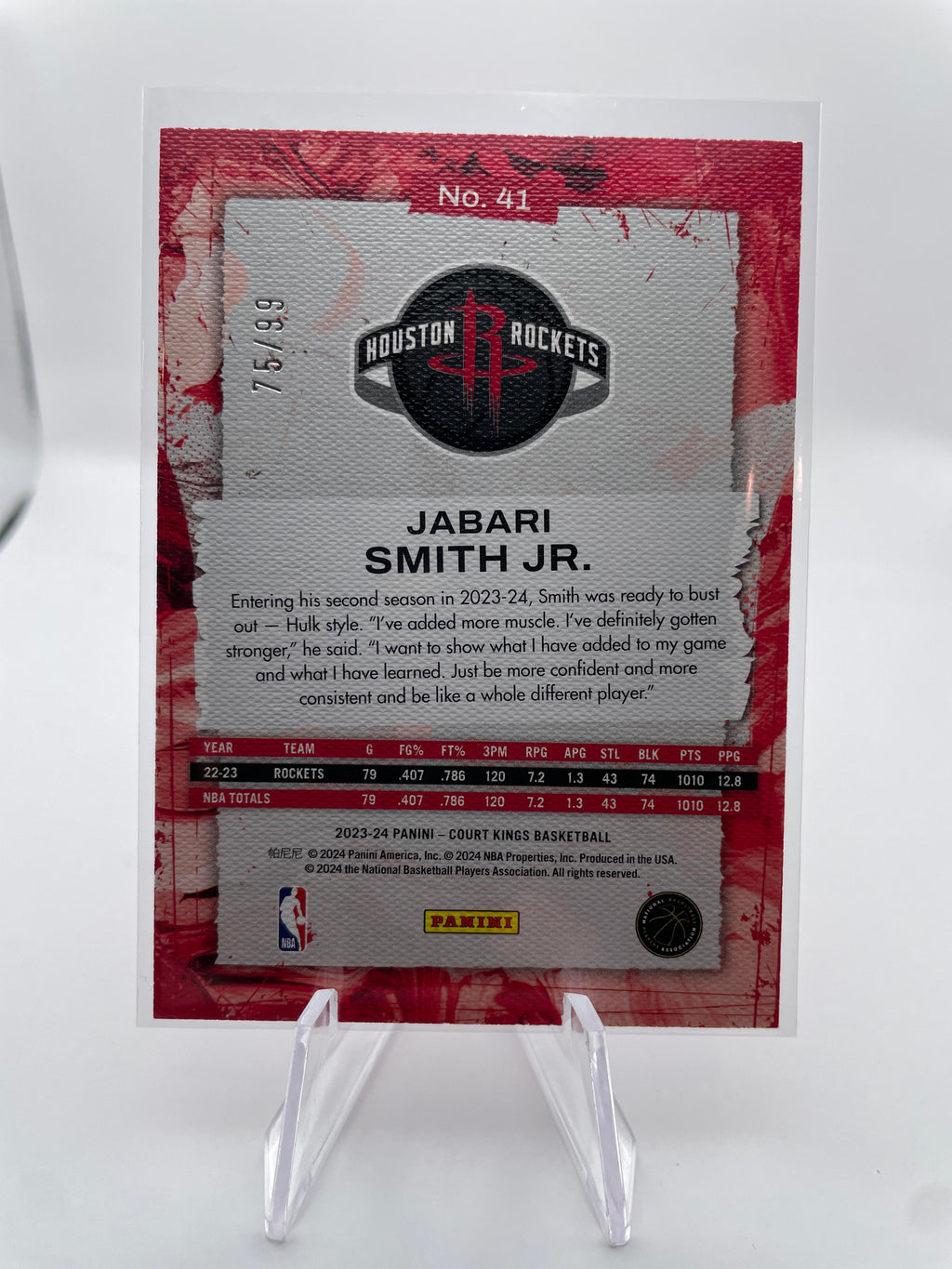 2023-24 Panini Court Kings Jabari Smith Jr Red Parallel /99 #41