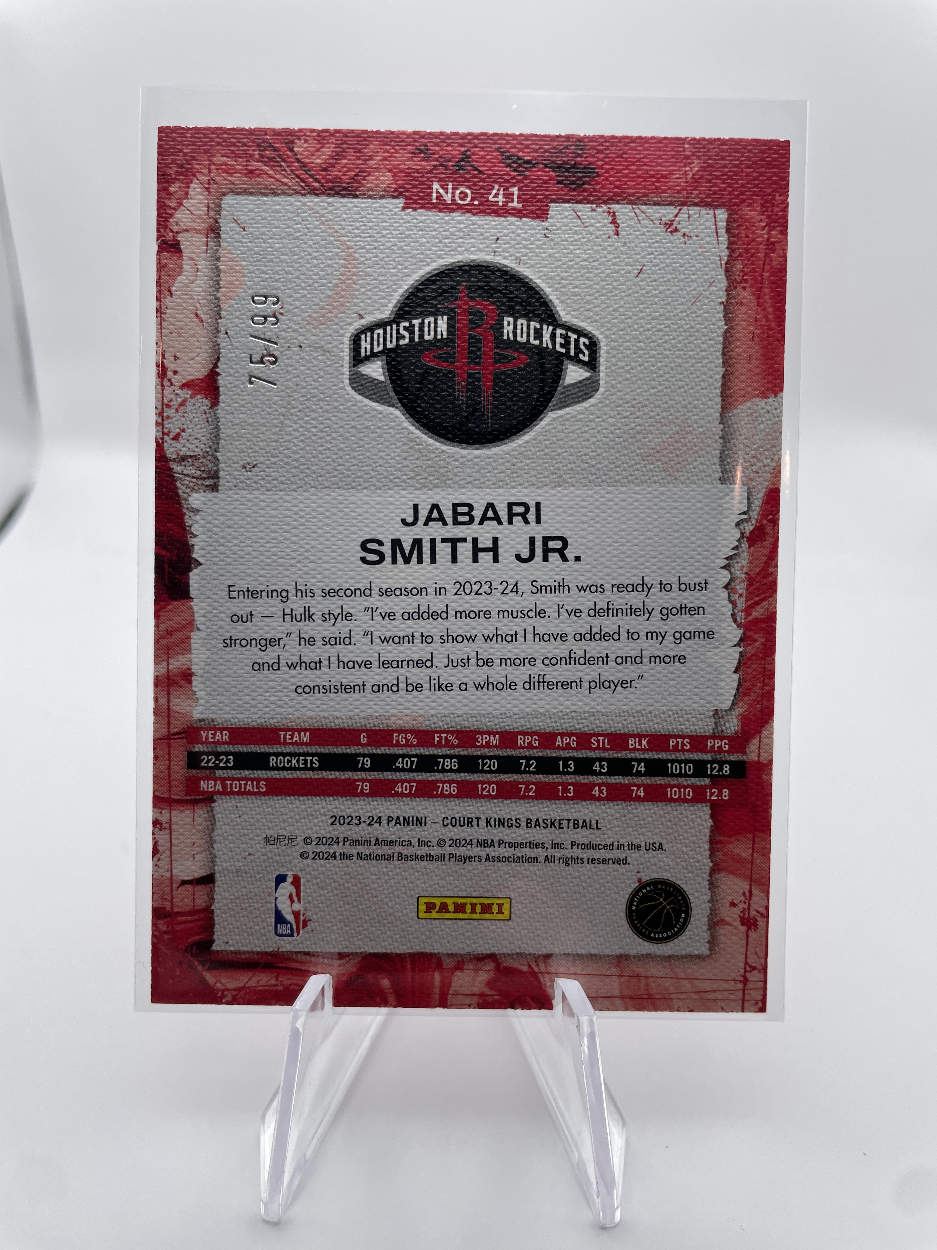 2023-24 Panini Court Kings Jabari Smith Jr Red Parallel /99 #41