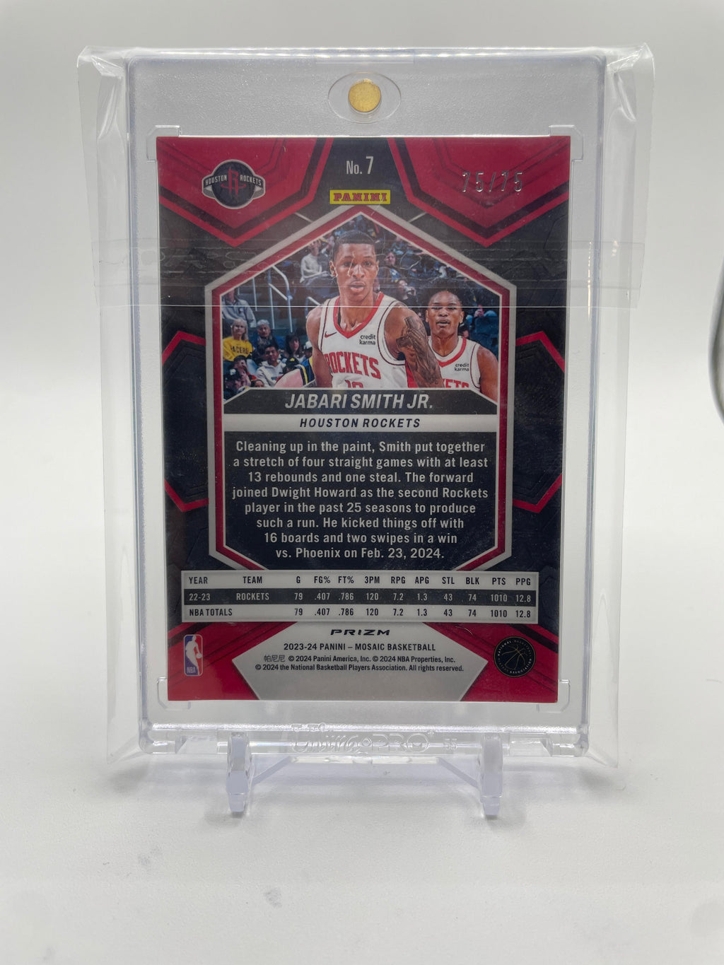 2023-24 Panini Mosaic Jabari Smith Jr. Green Prizm 75/75 Bookend
