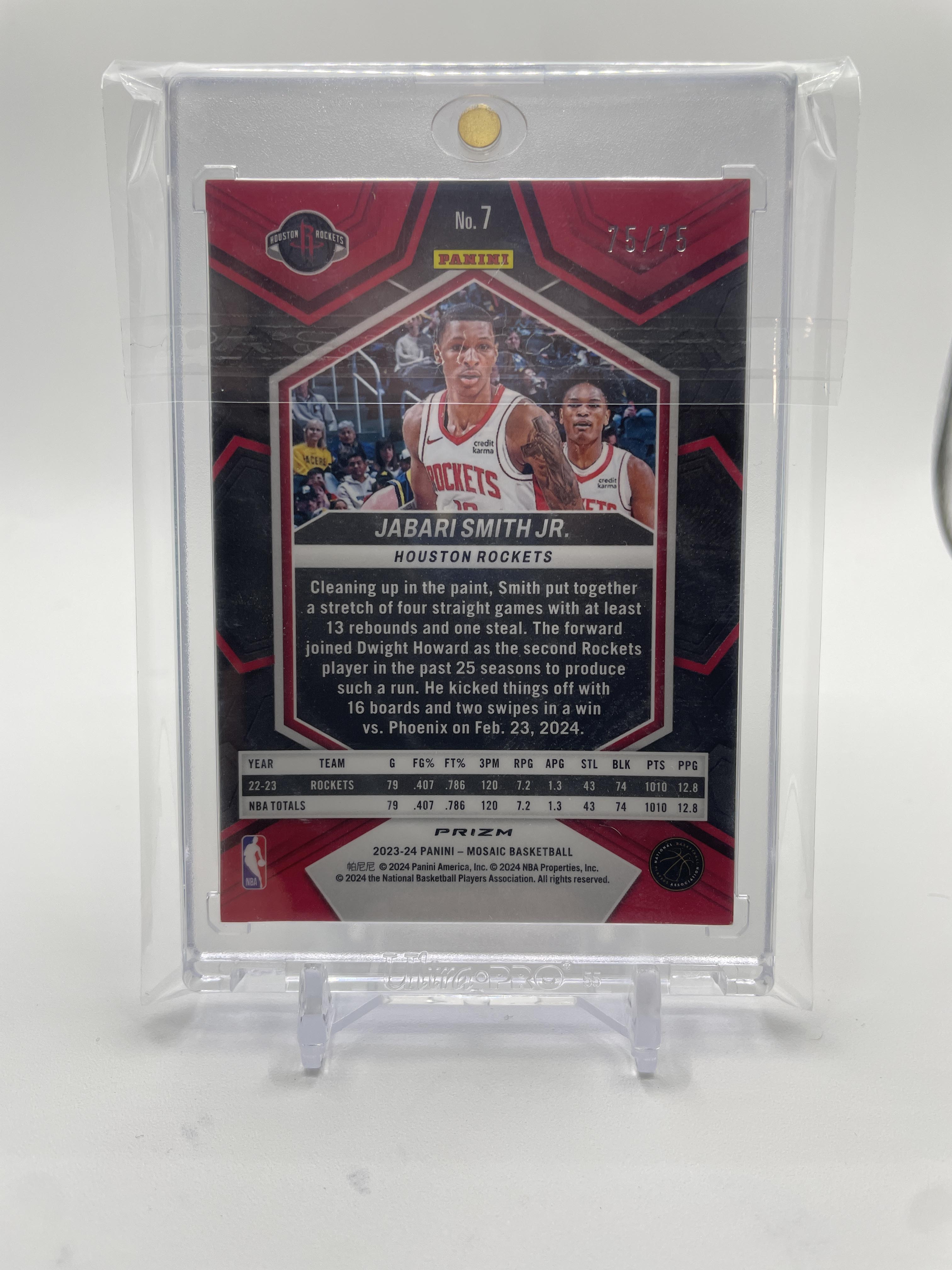 2023-24 Panini Mosaic Jabari Smith Jr. Green Prizm 75/75 Bookend