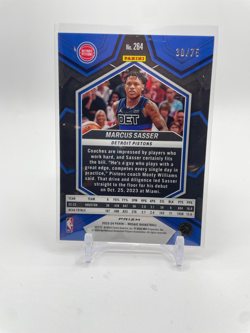 2023-24 Panini Mosaic Marcus Sasser Debut Choice Red Prizm Rookie /75 #264
