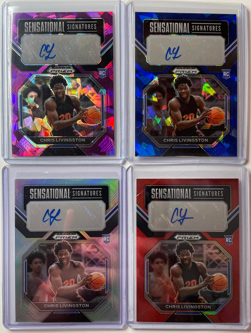 2023-24 Panini Prizm Chris Livingston Purple Ice /99 + Blue /75 + Red Auto /149