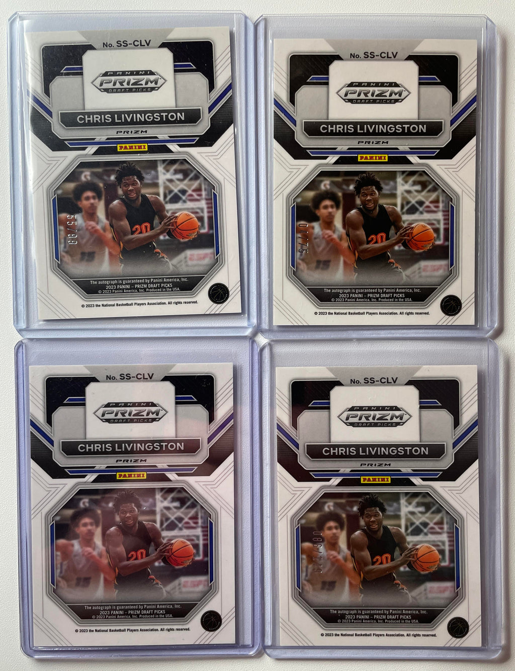 2023-24 Panini Prizm Chris Livingston Purple Ice /99 + Blue /75 + Red Auto /149