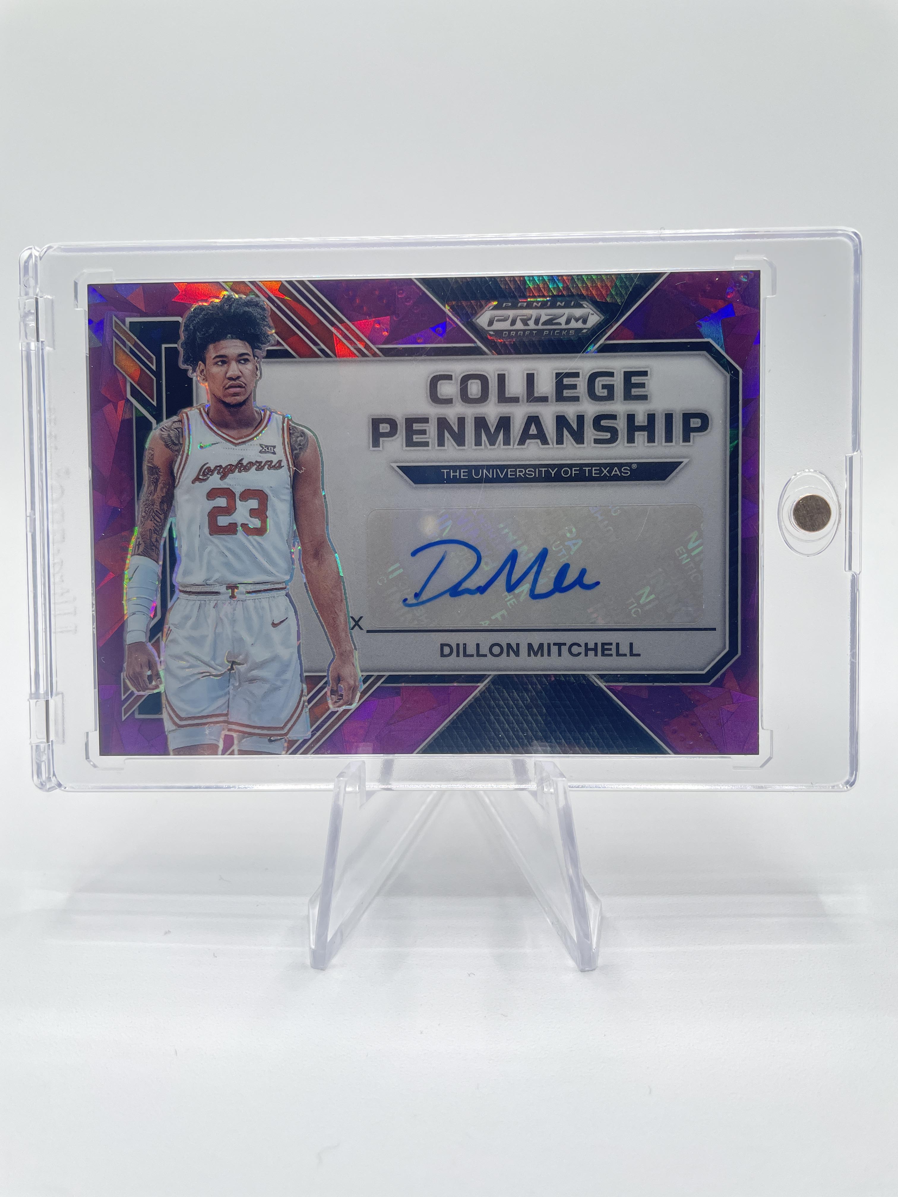2023-24 Panini Prizm Draft Dillon Mitchell Penmanship Purple Ice Prizm Auto /75