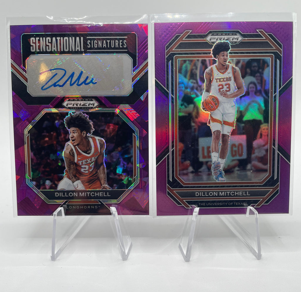 2023-24 Panini Prizm Draft Dillon Mitchell Purple Ice Auto /99 + Purple /75