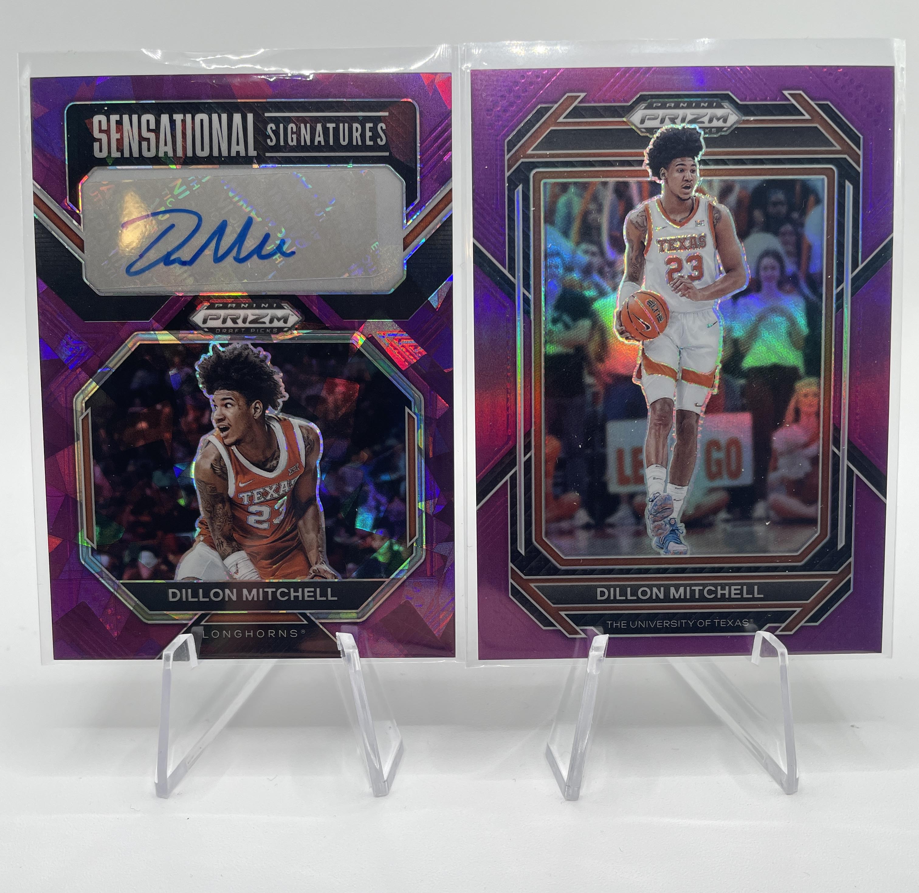 2023-24 Panini Prizm Draft Dillon Mitchell Purple Ice Auto /99 + Purple /75