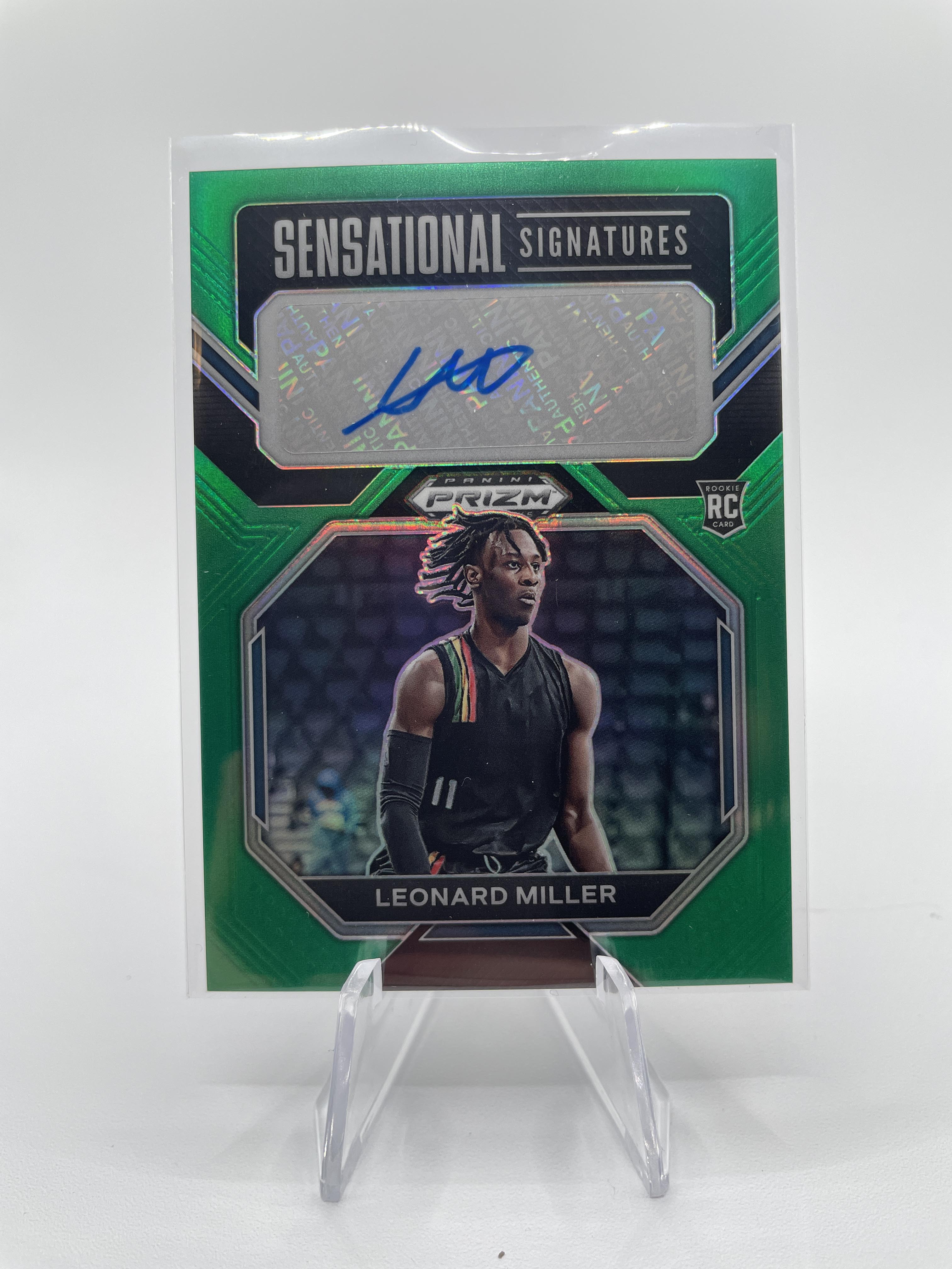 2023-24 Panini Prizm Draft Leonard Miller Signatures Green Prizm Rookie Auto SP