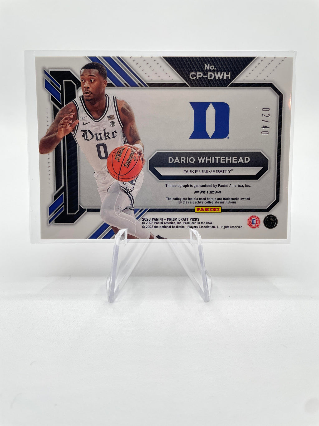 2023-24 Panini Prizm Draft Picks Dariq Whitehead Choice Red Prizm Auto /40