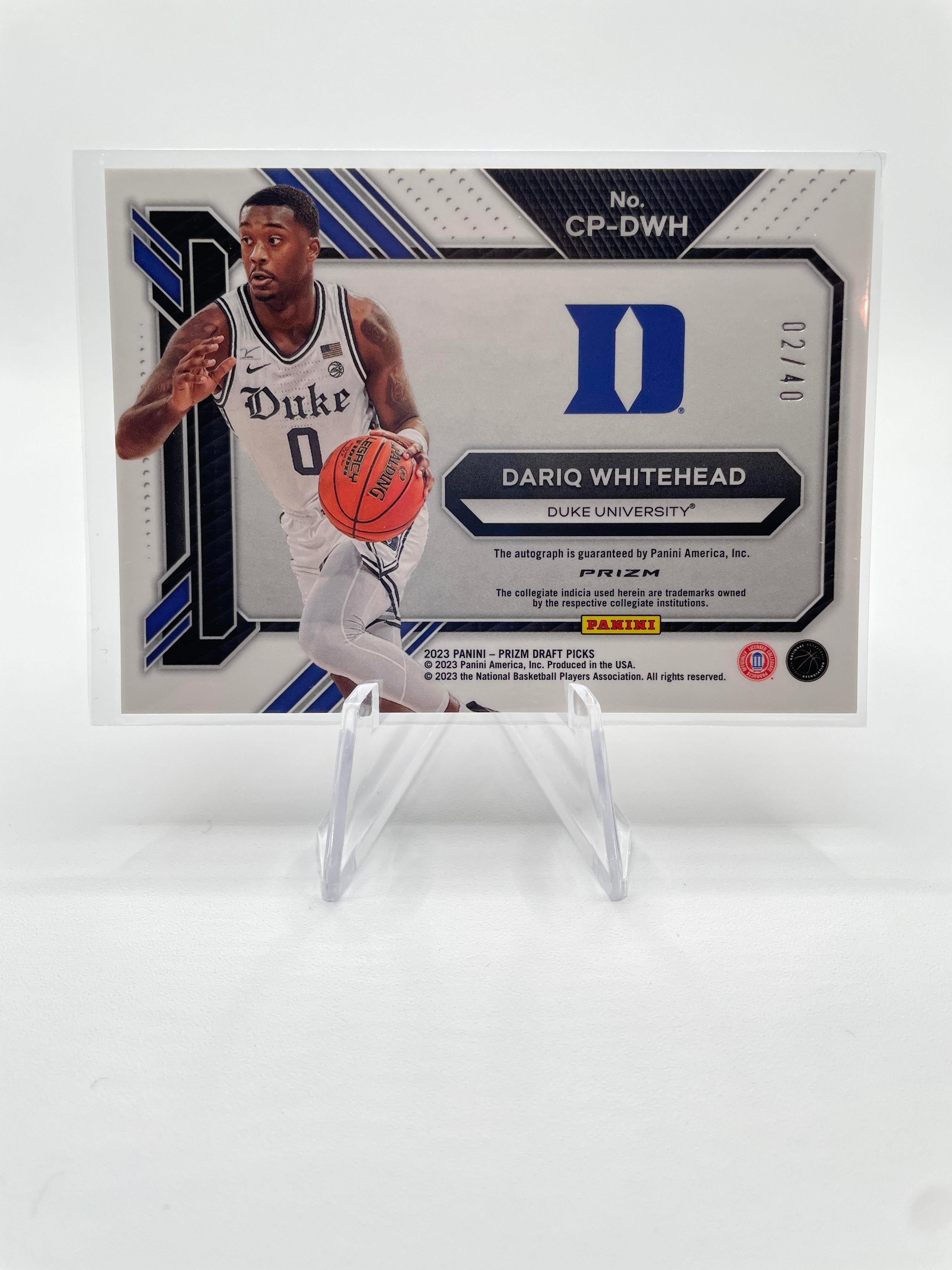 2023-24 Panini Prizm Draft Picks Dariq Whitehead Choice Red Prizm Auto /40