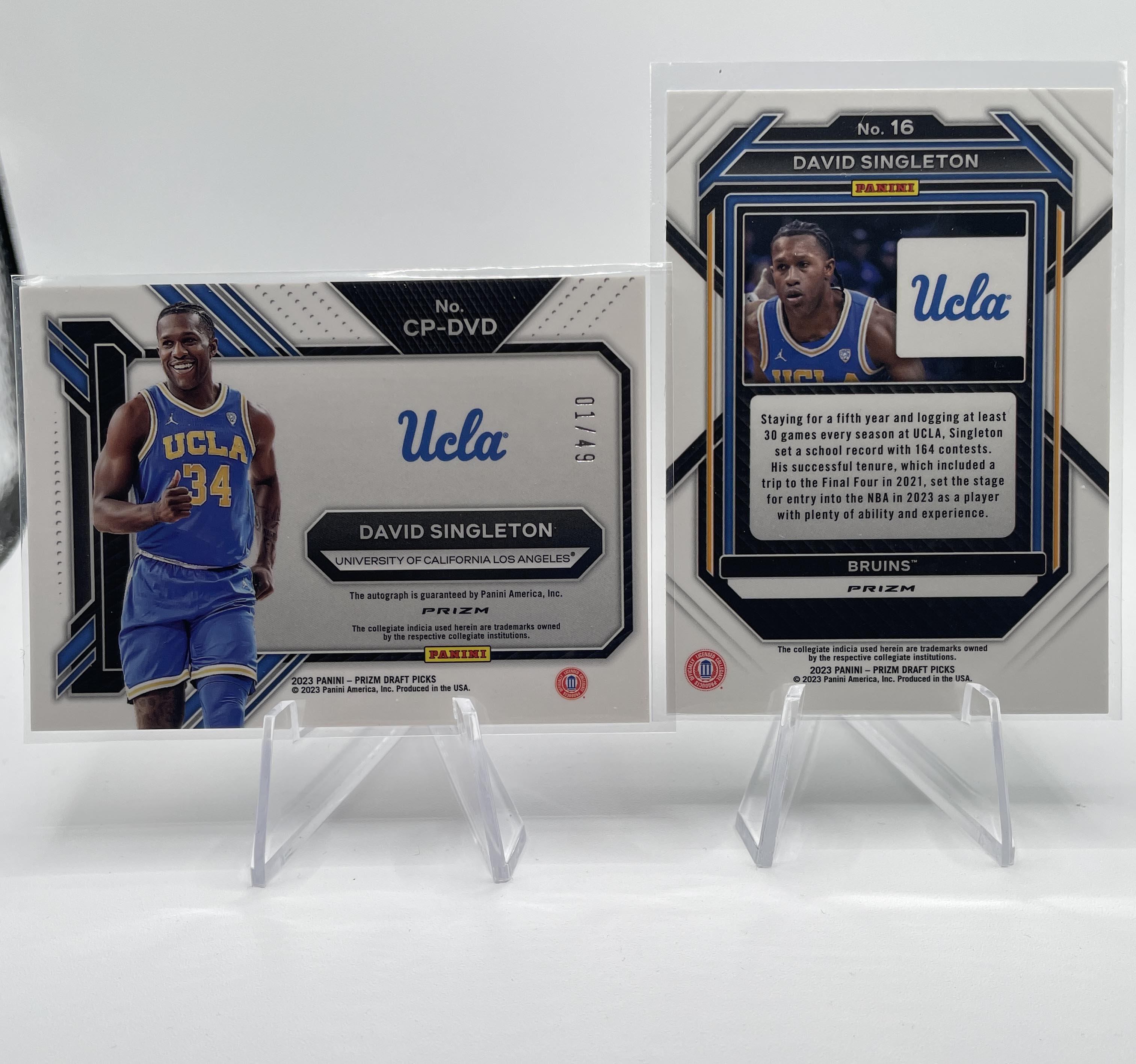 2023-24 Panini Prizm Draft Picks David Singleton Orange Prizm Auto /49 + GYB SP