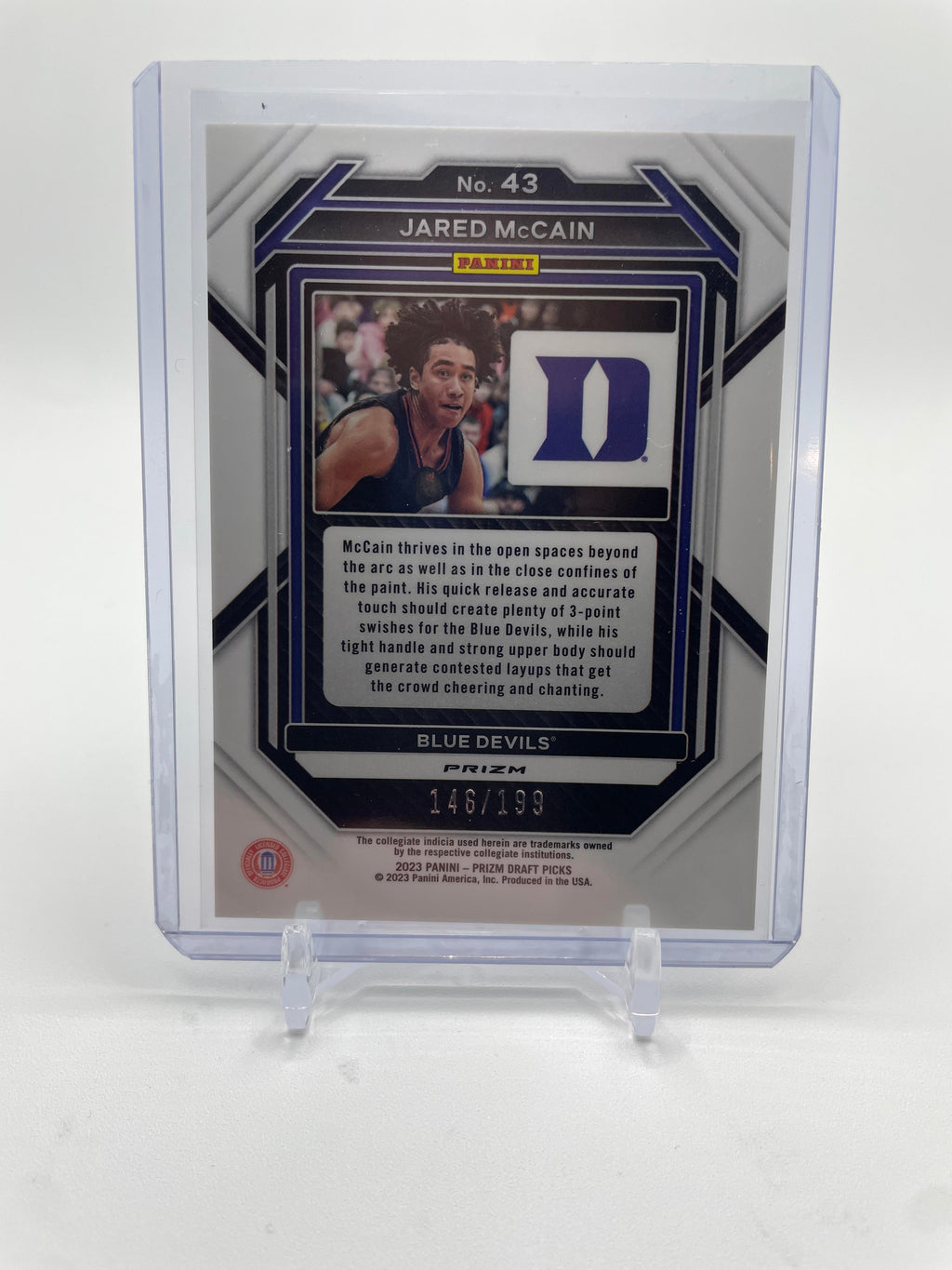 2023-24 Panini Prizm Draft Picks Jared McCain Blue Prizm Rookie /199