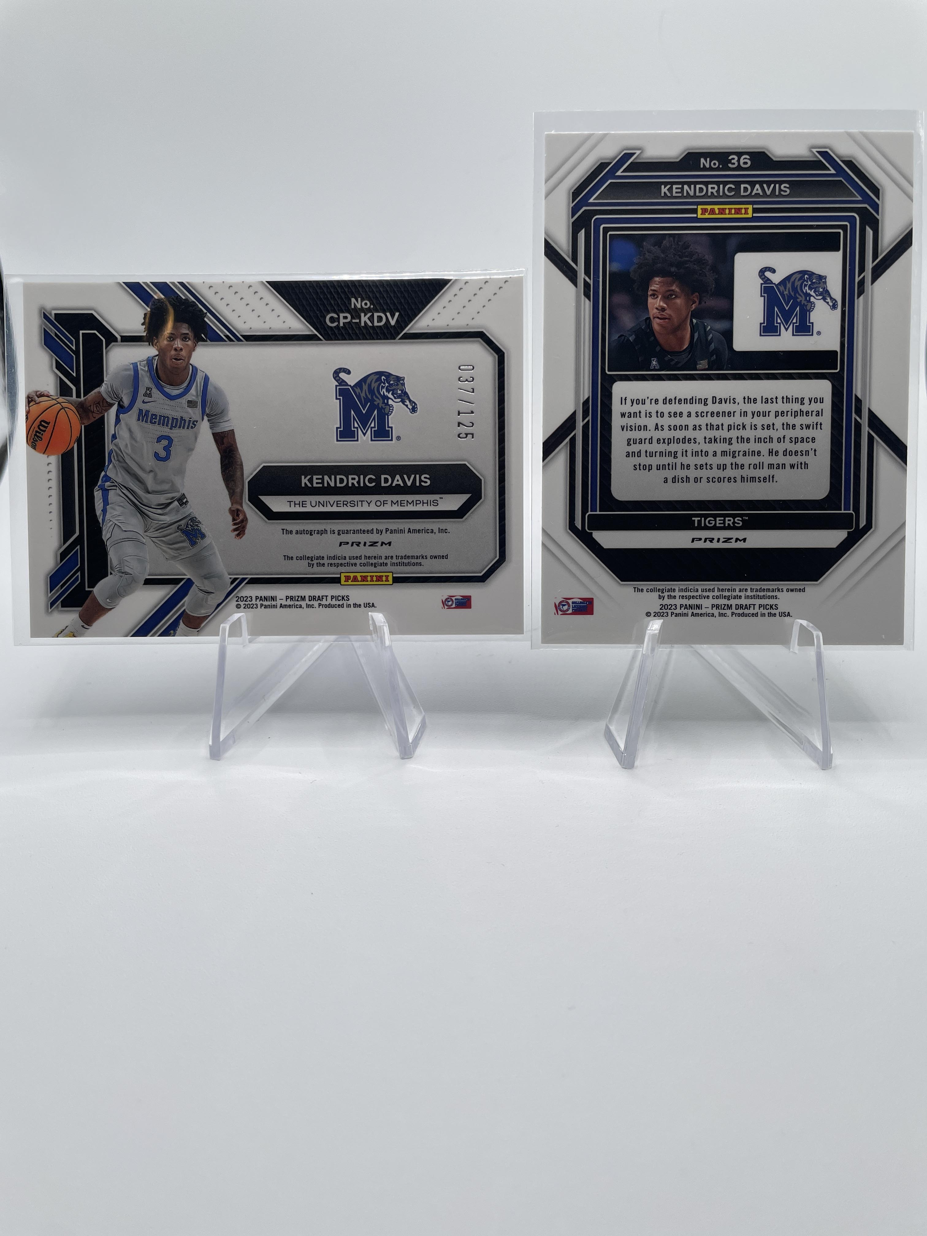 2023-24 Panini Prizm Draft Picks Kendric Davis Blue Prizm Auto /125 + GYB SP