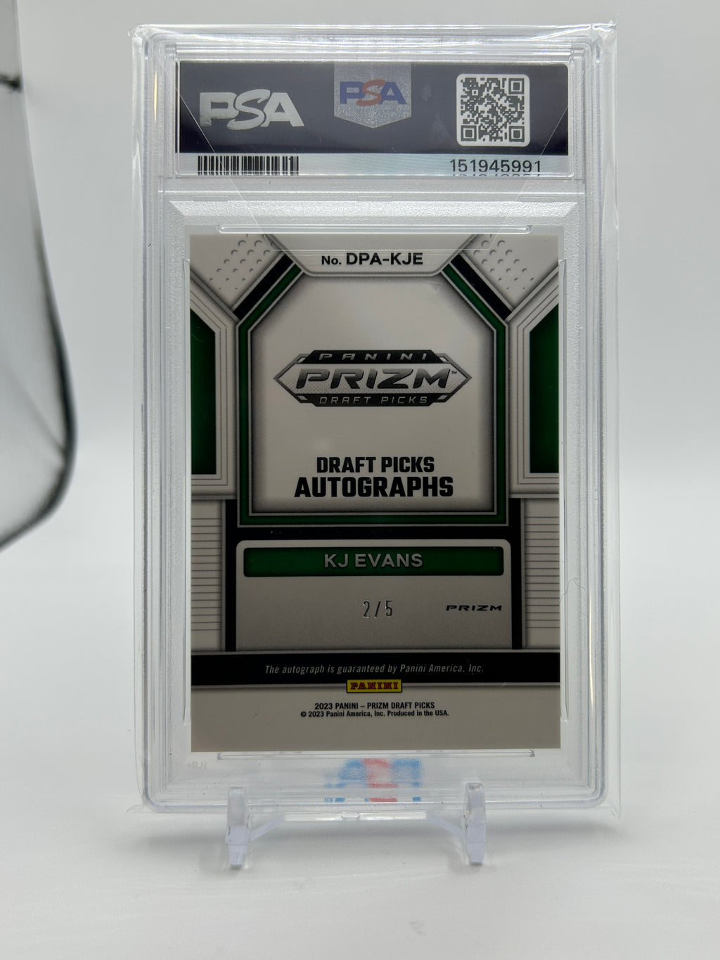 2023-24 Panini Prizm Draft Picks Kwame KJ Evans Black Gold Auto /5 # Match PSA 9