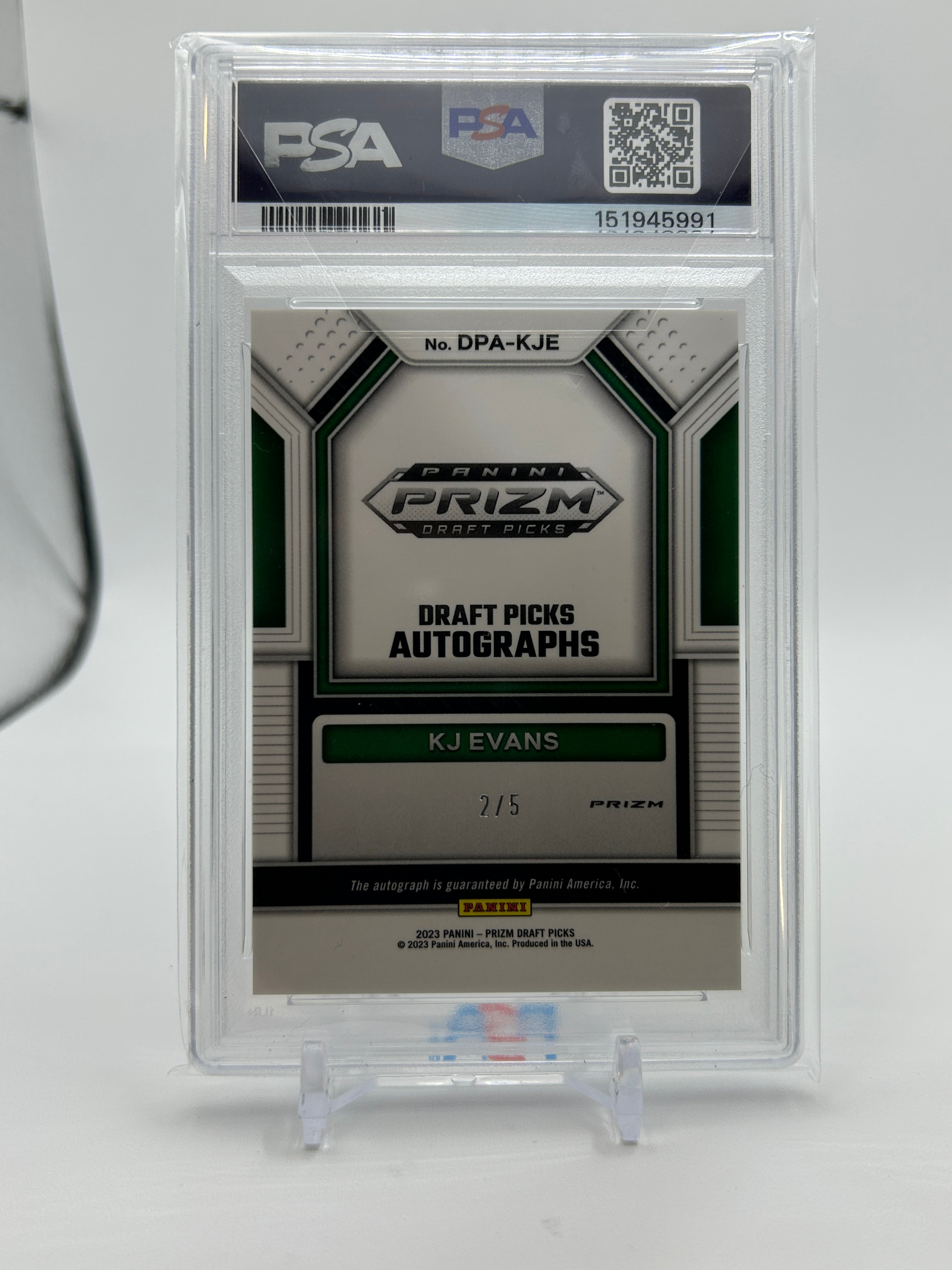 2023-24 Panini Prizm Draft Picks Kwame KJ Evans Black Gold Auto /5 # Match PSA 9