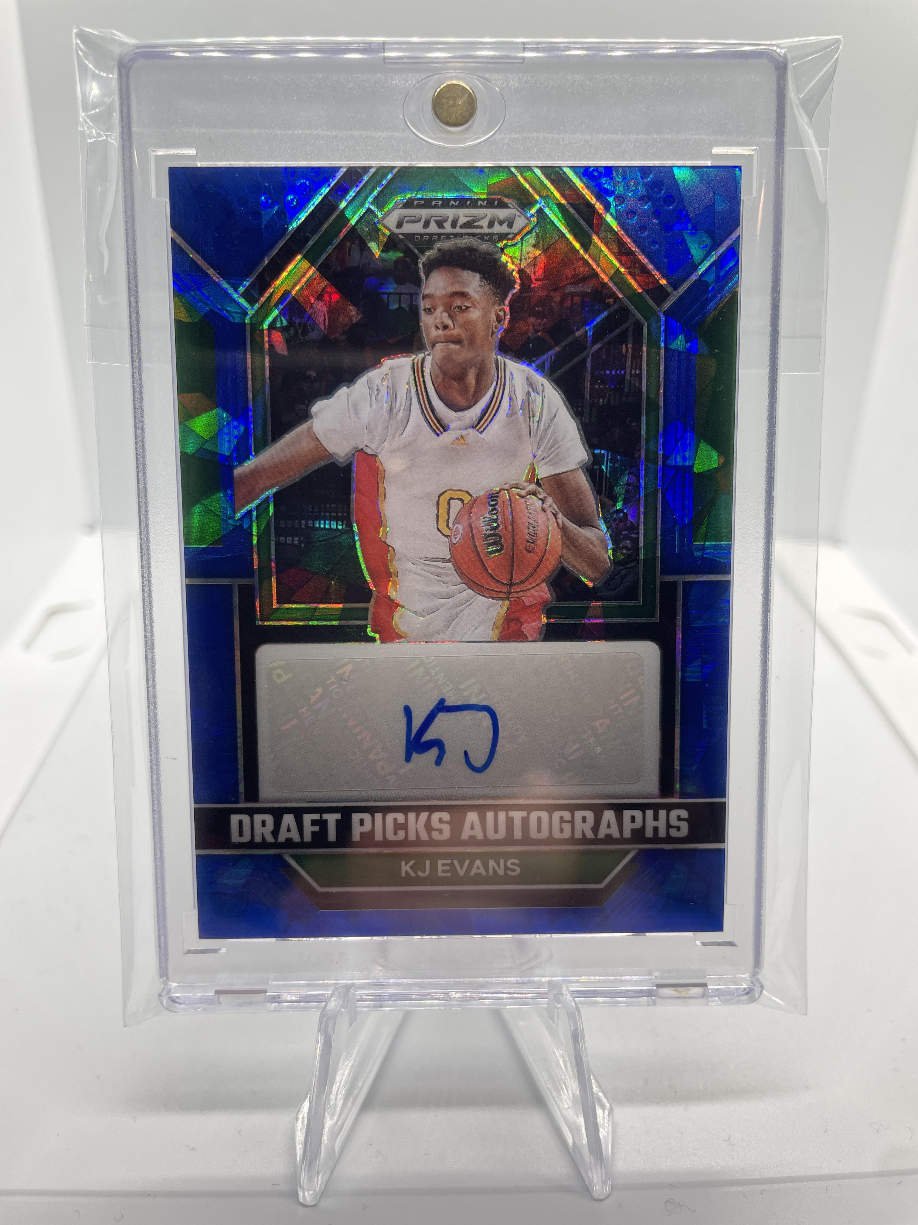 2023-24 Panini Prizm Draft Picks Kwame KJ Evans Blue Ice Prizm Rookie Auto /75