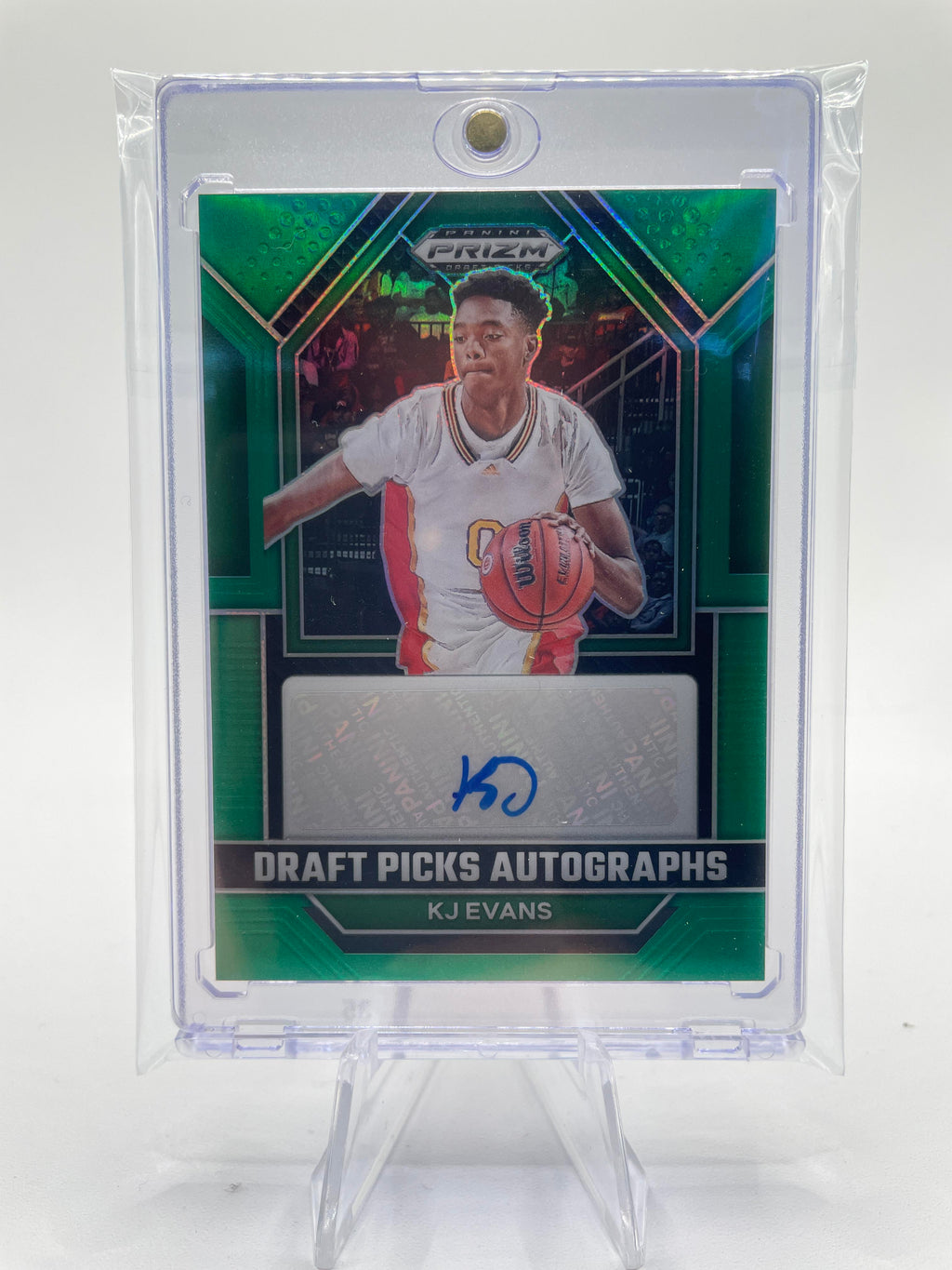 2023-24 Panini Prizm Draft Picks Kwame KJ Evans Green Prizm Rookie Auto SP