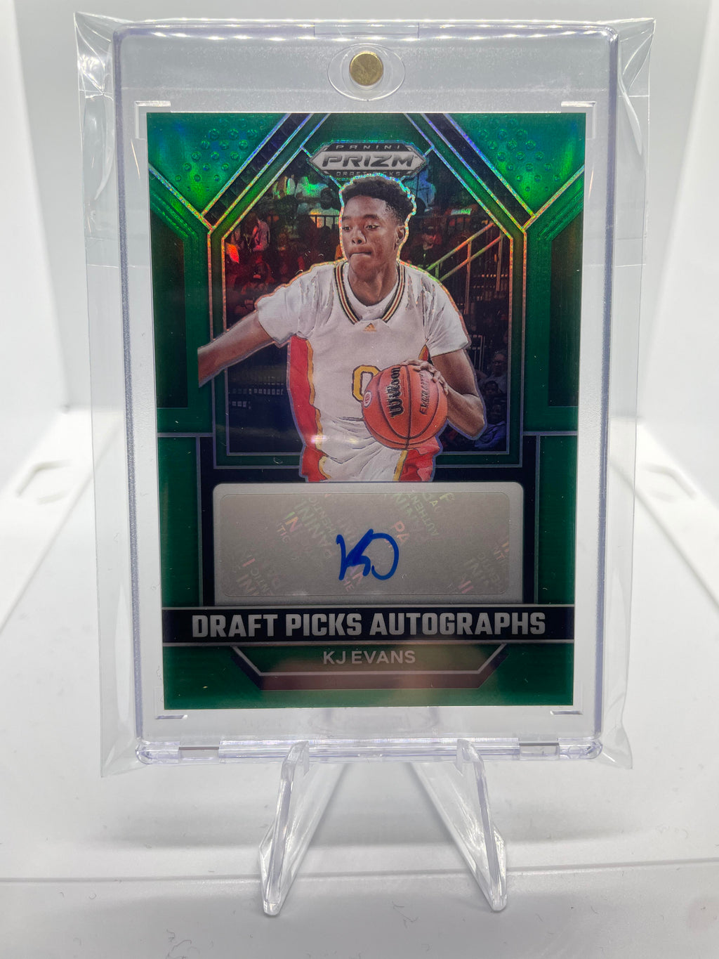 2023-24 Panini Prizm Draft Picks Kwame KJ Evans Green Prizm Rookie Auto SP