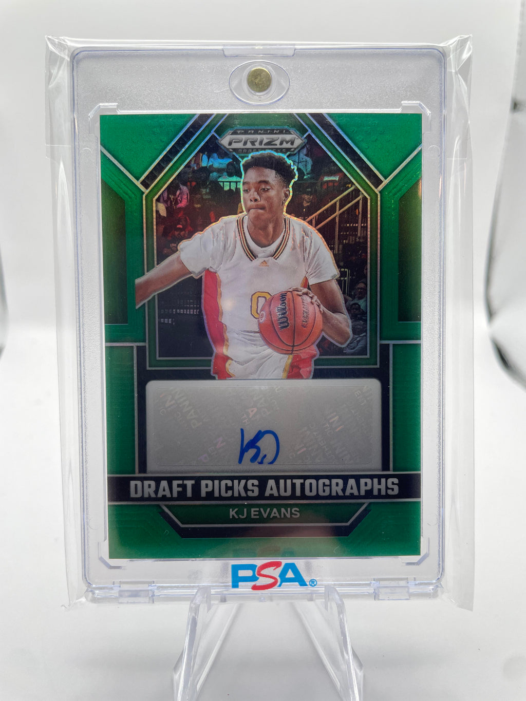 2023-24 Panini Prizm Draft Picks Kwame KJ Evans Green Prizm Rookie Auto SP