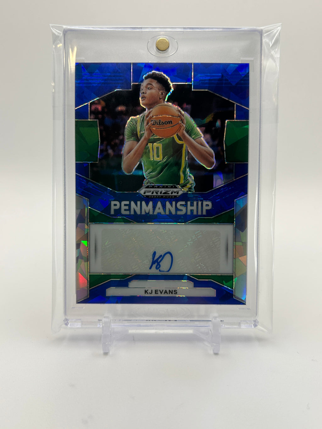 2023-24 Panini Prizm Draft Picks Kwame KJ Evans Penmanship Blue Ice Auto /75