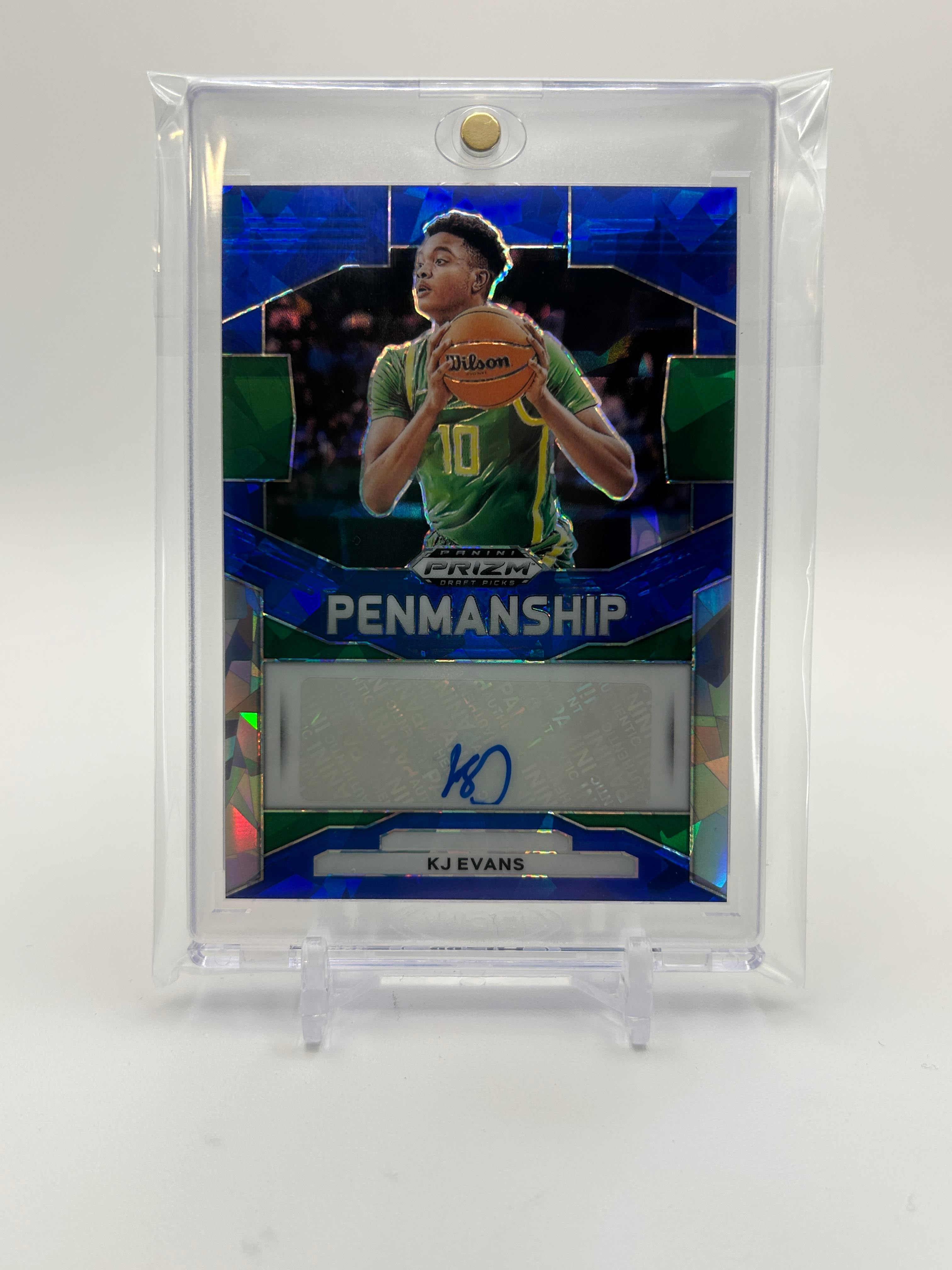 2023-24 Panini Prizm Draft Picks Kwame KJ Evans Penmanship Blue Ice Auto /75