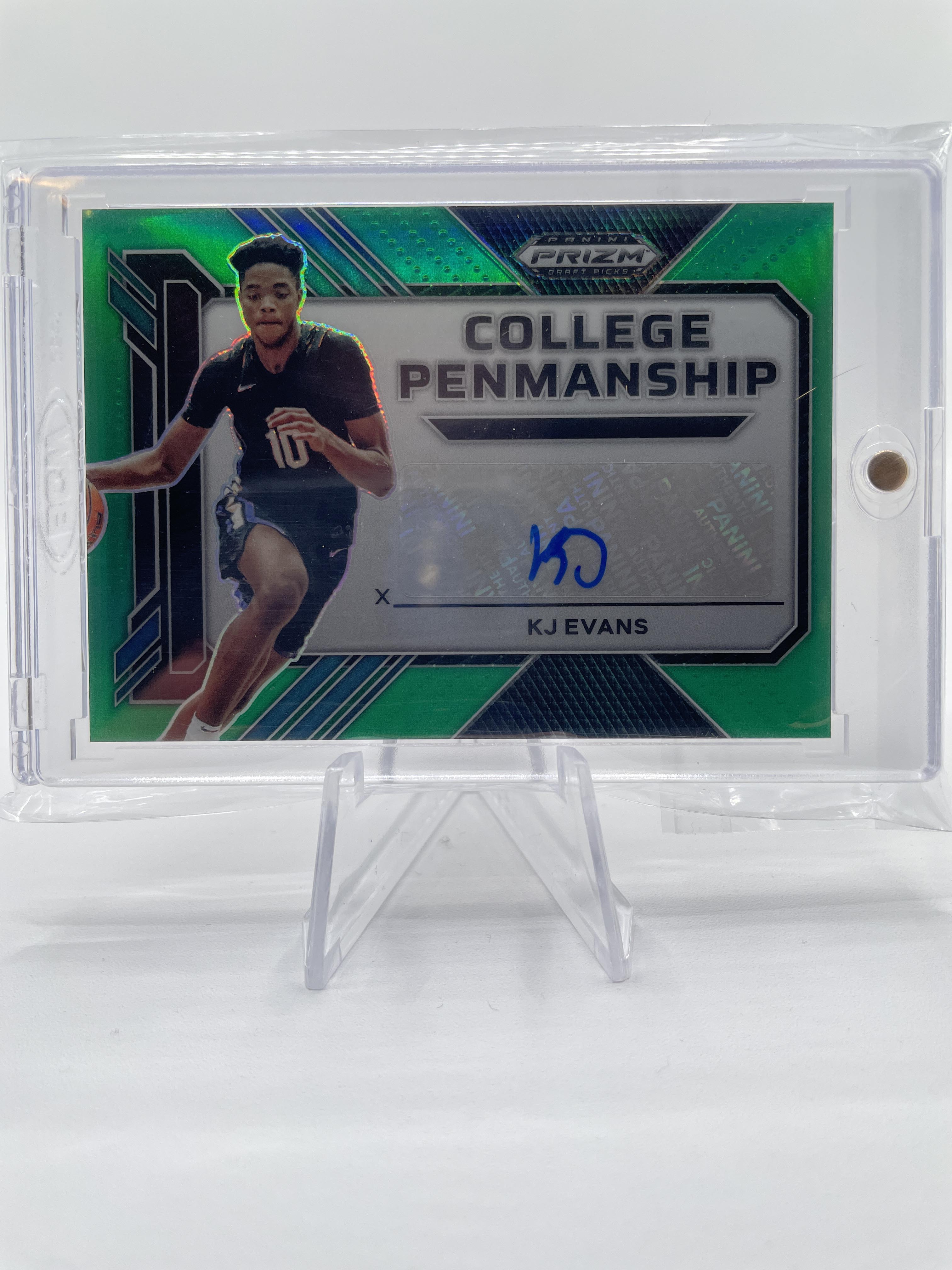 2023-24 Panini Prizm Draft Picks Kwame KJ Evans Penmanship Green Prizm Auto