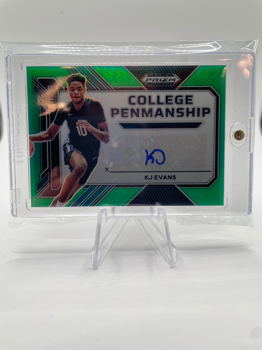 2023-24 Panini Prizm Draft Picks Kwame KJ Evans Penmanship Green Prizm Auto