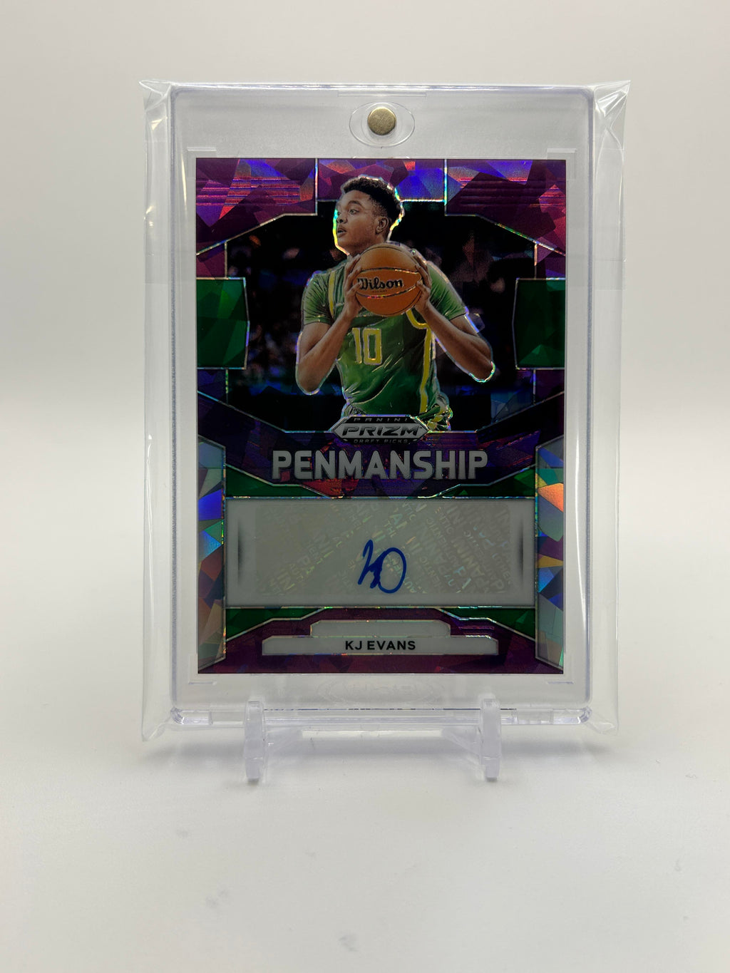 2023-24 Panini Prizm Draft Picks Kwame KJ Evans Penmanship Purple Ice Auto /99 #CP-KJE